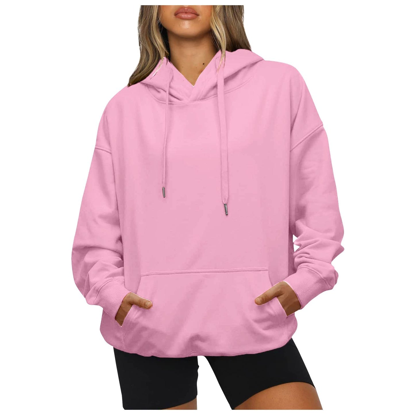 Women's Casual Hoodies Long Sleeve Lightweight Solid Pullover Tops Loose Fall Winter Sweatshirt with Pocket