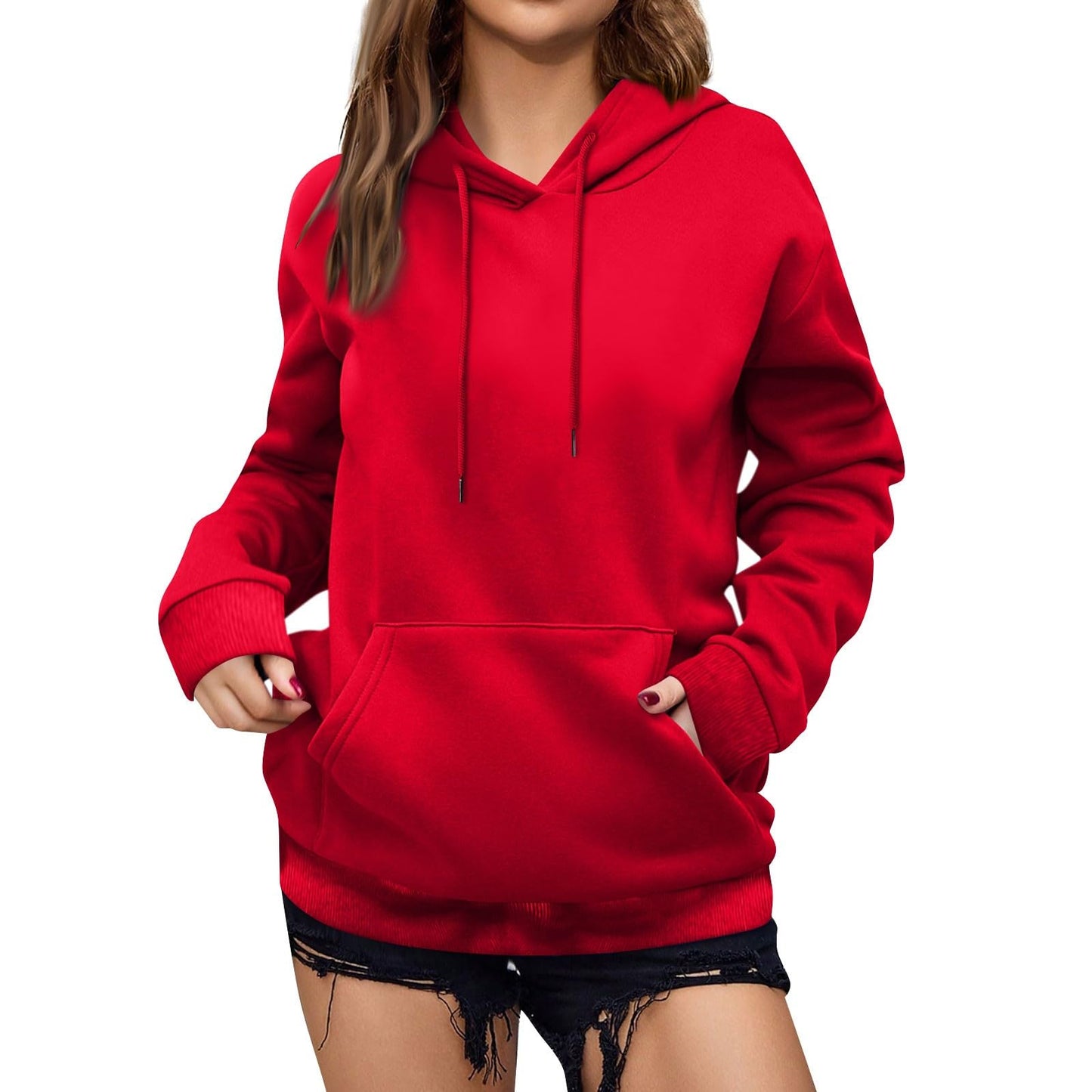Women's Casual Hoodies Long Sleeve Lightweight Solid Pullover Tops Loose Fall Winter Sweatshirt with Pocket