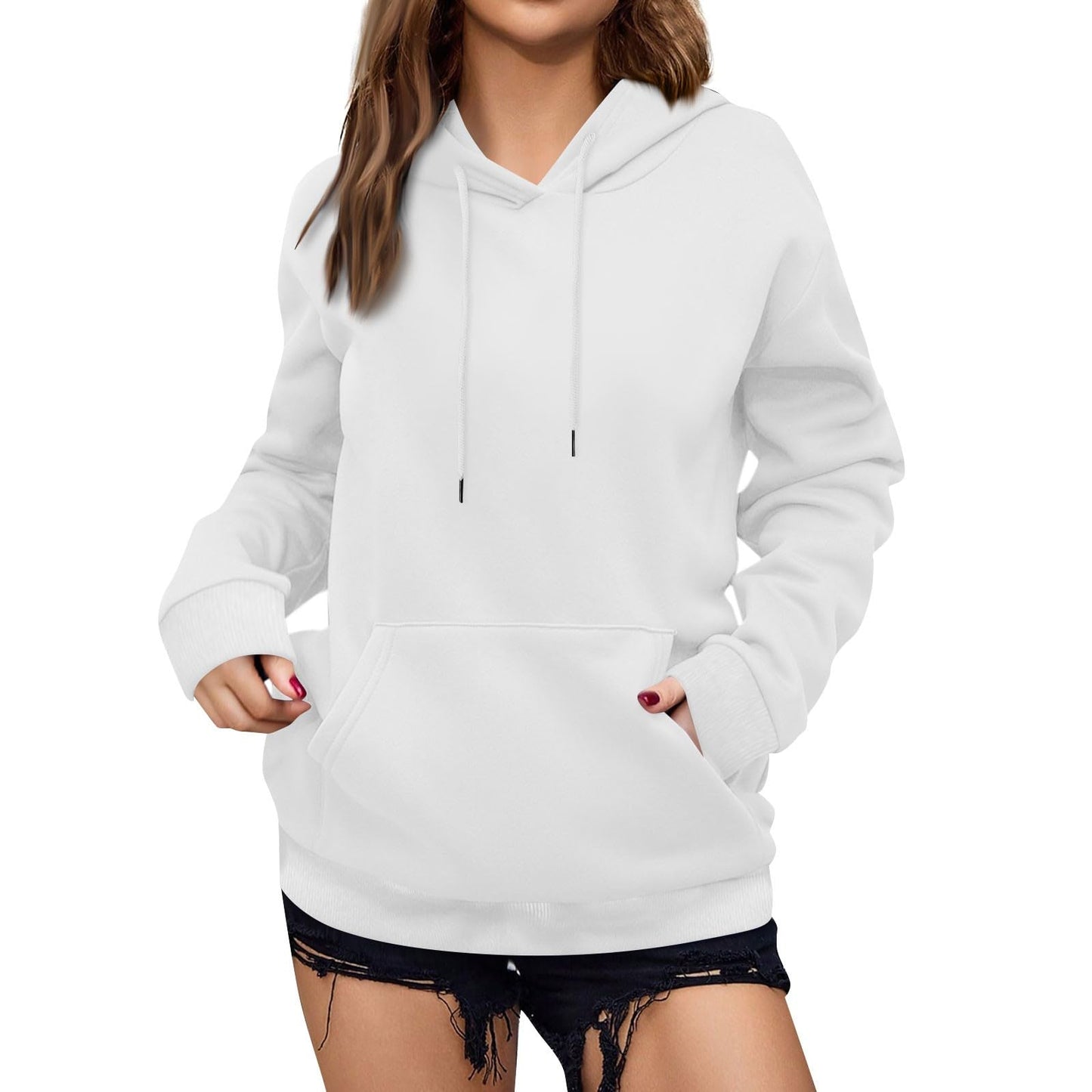 Women's Casual Hoodies Long Sleeve Lightweight Solid Pullover Tops Loose Fall Winter Sweatshirt with Pocket