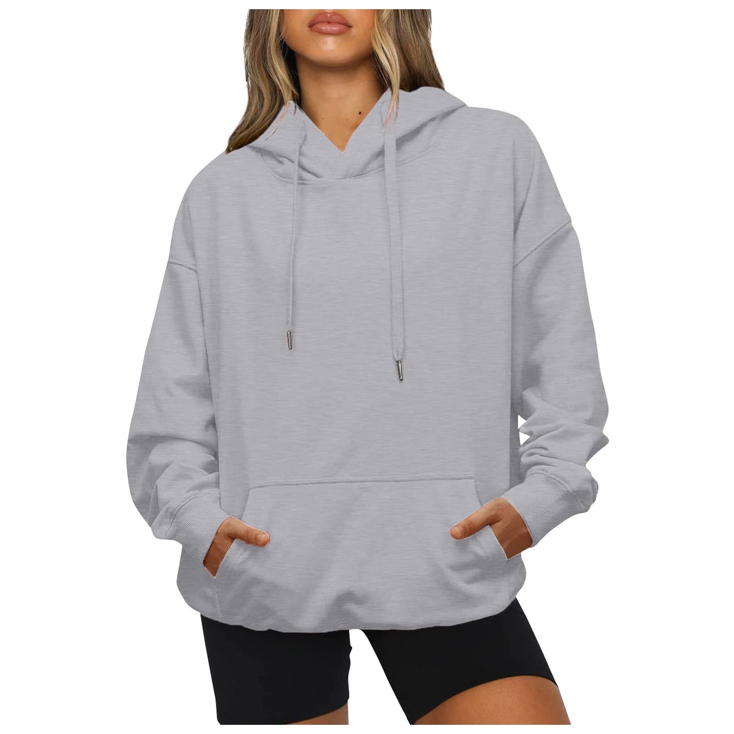 Women's Casual Hoodies Long Sleeve Lightweight Solid Pullover Tops Loose Fall Winter Sweatshirt with Pocket