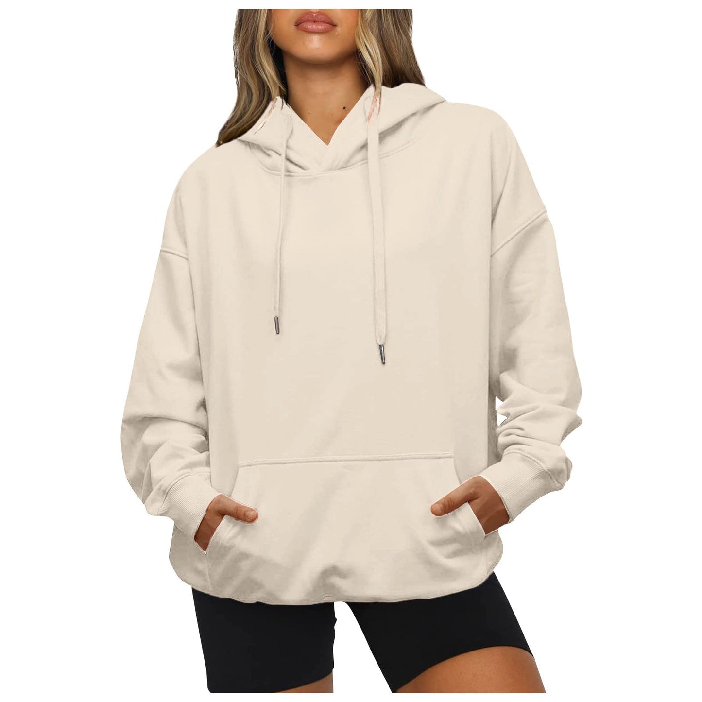 Women's Casual Hoodies Long Sleeve Lightweight Solid Pullover Tops Loose Fall Winter Sweatshirt with Pocket