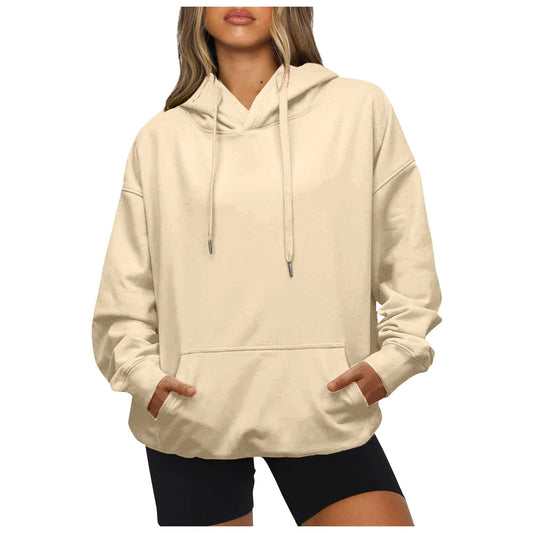 Women's Casual Hoodies Long Sleeve Lightweight Solid Pullover Tops Loose Fall Winter Sweatshirt with Pocket