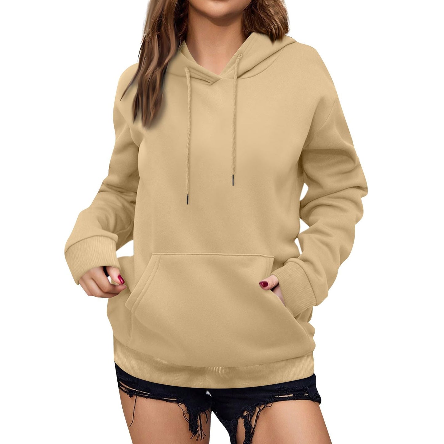 Women's Casual Hoodies Long Sleeve Lightweight Solid Pullover Tops Loose Fall Winter Sweatshirt with Pocket