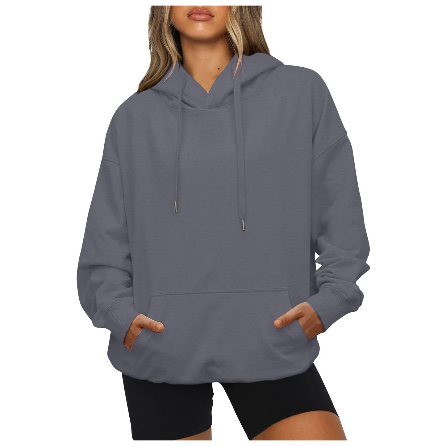 Women's Casual Hoodies Long Sleeve Lightweight Solid Pullover Tops Loose Fall Winter Sweatshirt with Pocket