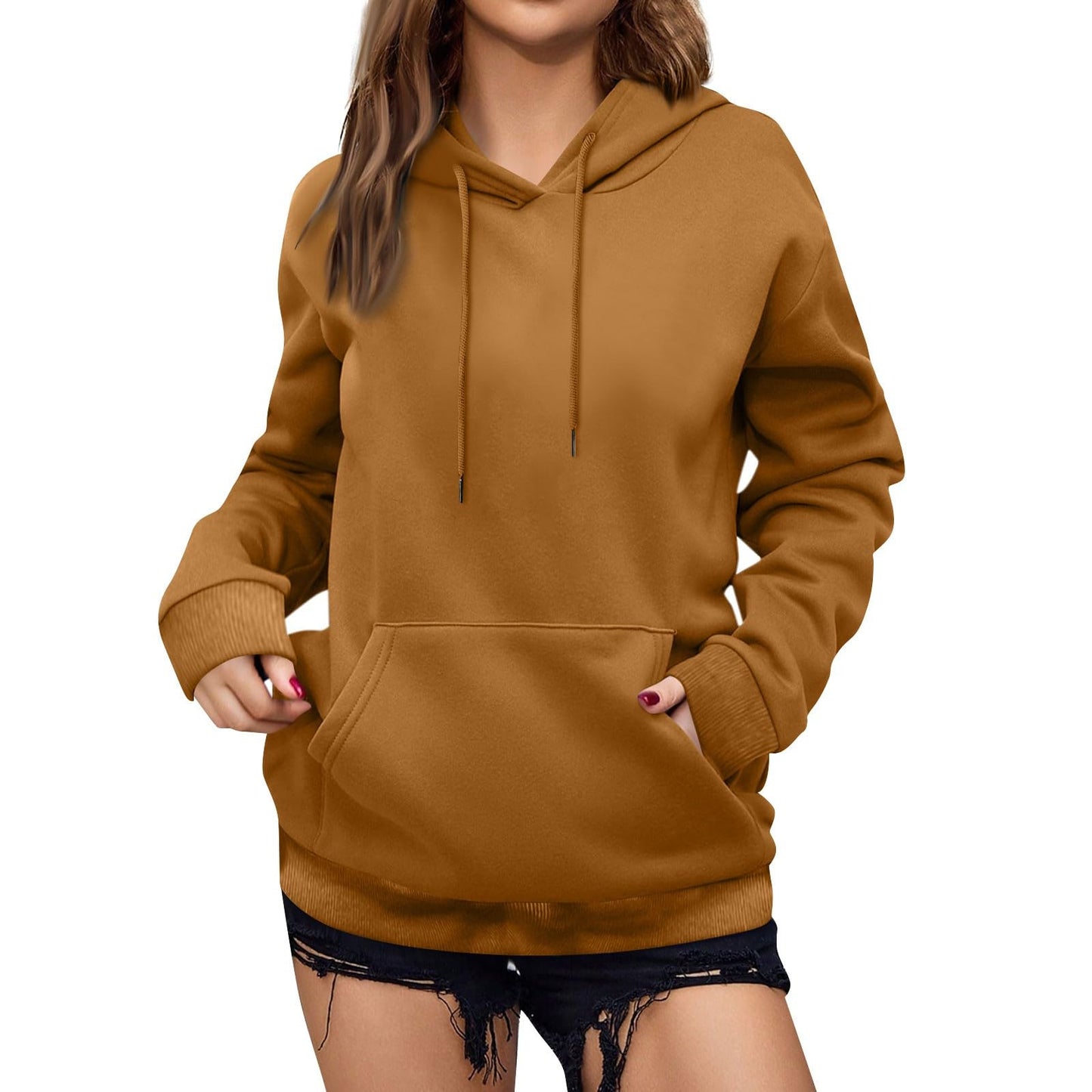 Women's Casual Hoodies Long Sleeve Lightweight Solid Pullover Tops Loose Fall Winter Sweatshirt with Pocket