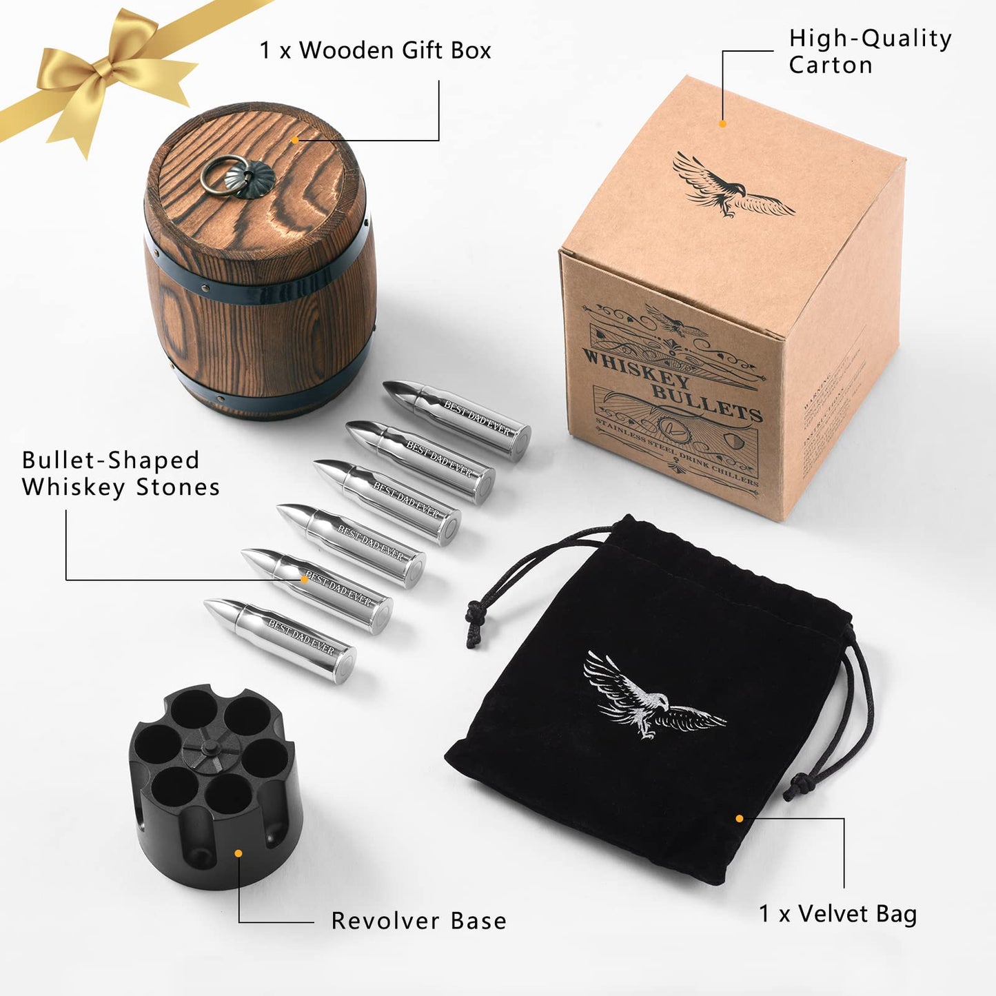 PONPUR Golf Gifts for Men Golfer, 4X Whiskey Golf Balls with 1 Tongs, Birthday, Anniversary, for Dad Him Husband, Reusable Stainless Steel Golf Ice Balls Whiskey Gift for Golf Lover