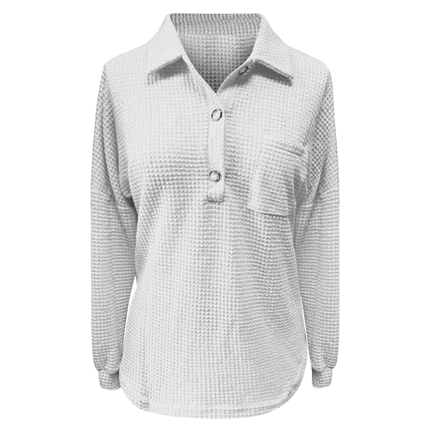 Waffle Knit Tops for Women Oversized Waffle Knit Shirt Cute Clothes Tops Sweatshirt for Women with Pocket