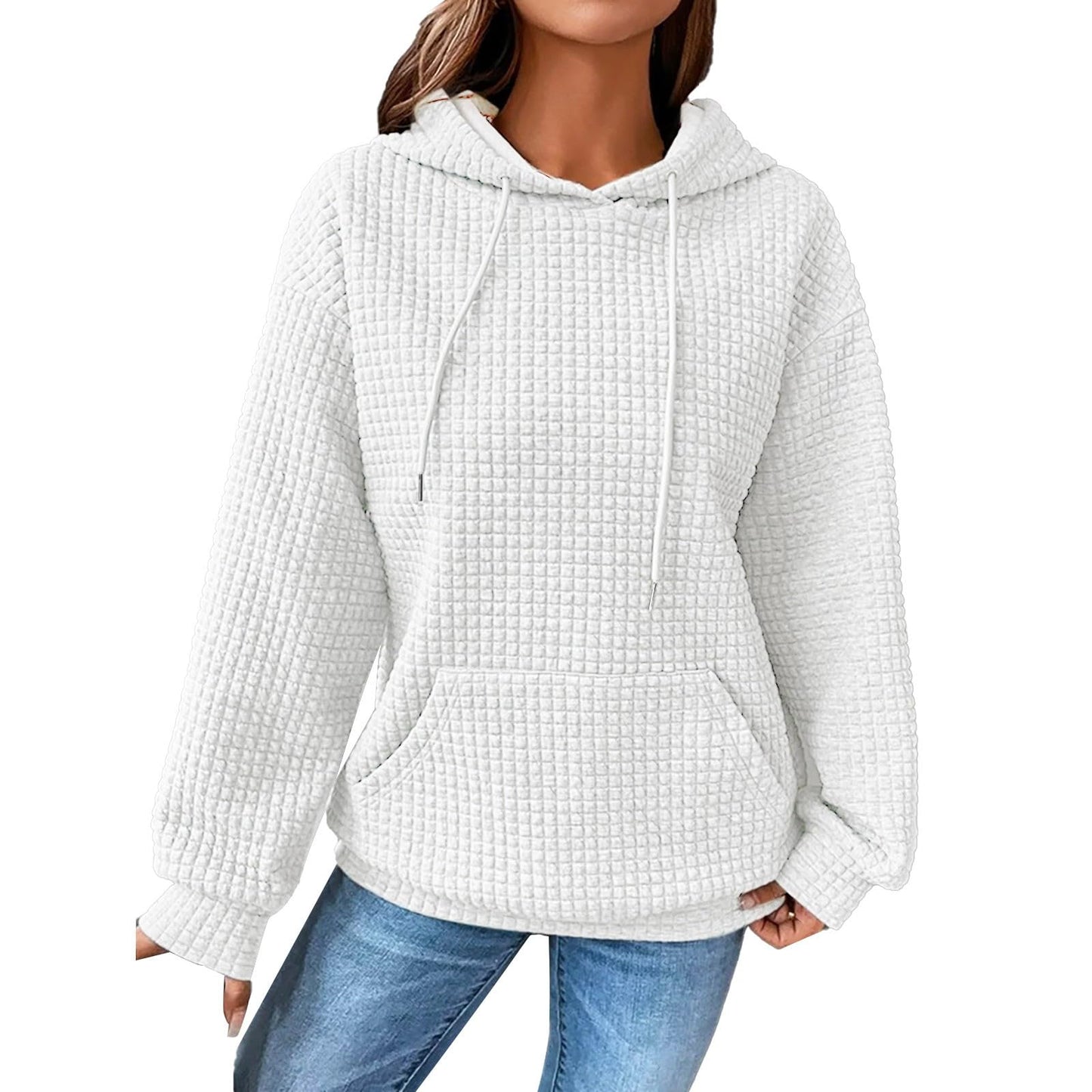 Waffle Knit Tops for Women Oversized Waffle Knit Shirt Cute Clothes Tops Sweatshirt for Women with Pocket