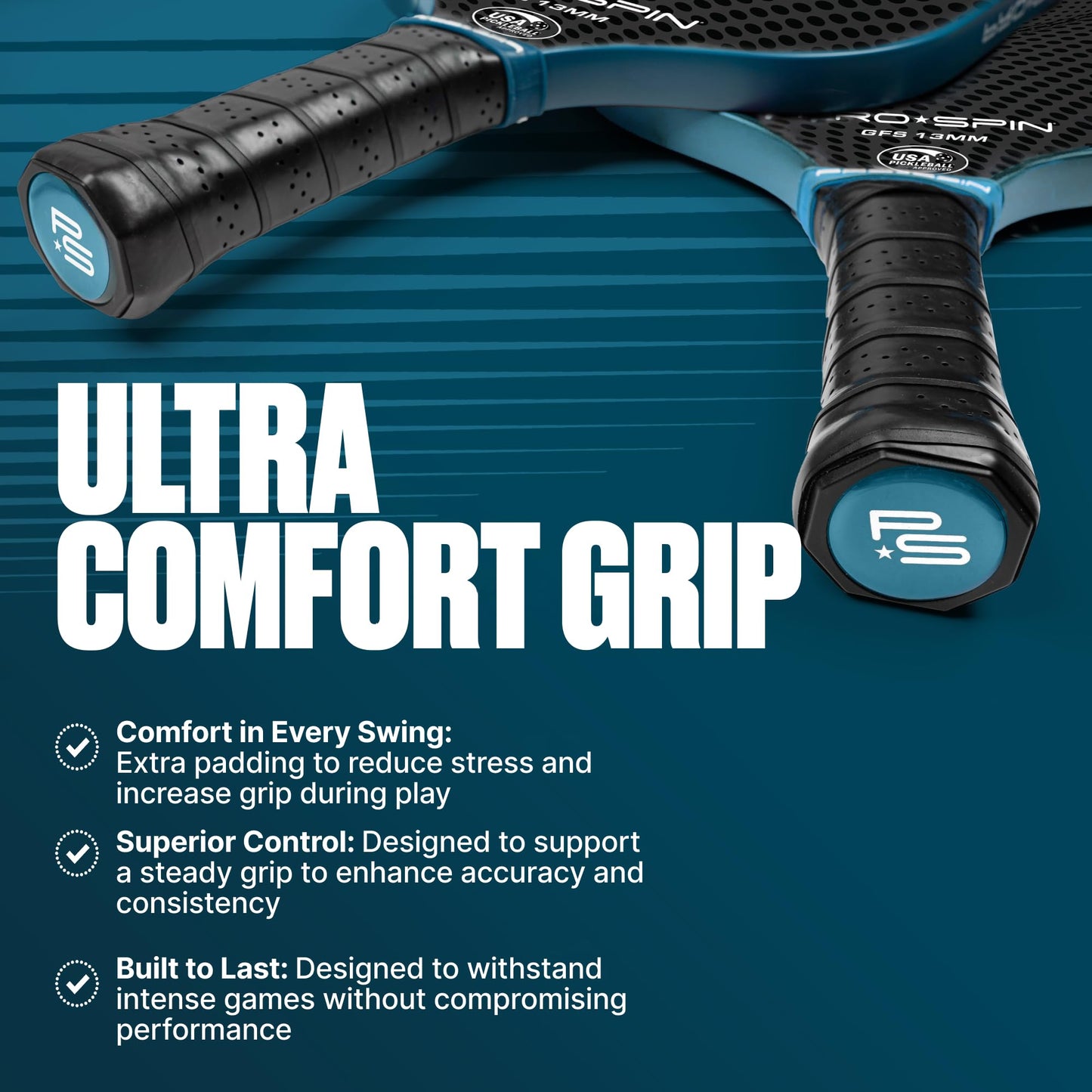 PRO SPIN Pickleball Paddles - USAPA-Approved Graphite Carbon Friction Surface Paddle - Set of 2 has Indoor/Outdoor Balls, Bag for Equipment & Accessories - Pickle Ball Gift for Women, Men, Kids