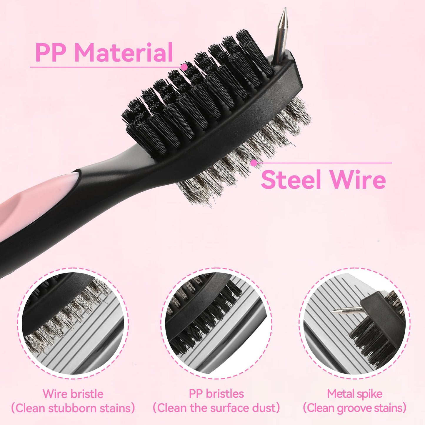 Aulock Golf Towel and Brush Set, Microfiber Towels for Golf Bags, Golf Club Cleaning Kit with Ball Marker Golf Divot Tool Brush Gifts for Women, Pink