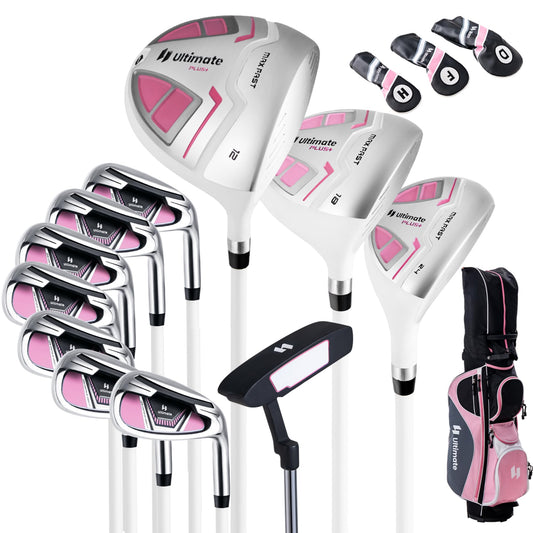 Tangkula 12 Pieces Women’s Complete Golf Club Set Right Hand, Golf Club Package Set with 460CC #1 Driver & #3 Fairway & #5 Hybrid & #5/#6/#7/#8/#9/#P/#S Irons, Putter, Portable Golf Cart Bag