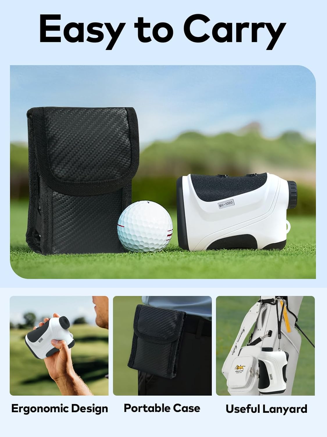 MOESAPU Range Finder Golf with Slope, 1200 Yards Laser Rangefinder with Tripod Mount Hole, 7X Magnification Flag Lock for Hunting, Distance Laser Measurment Rangefinder Accessories, White
