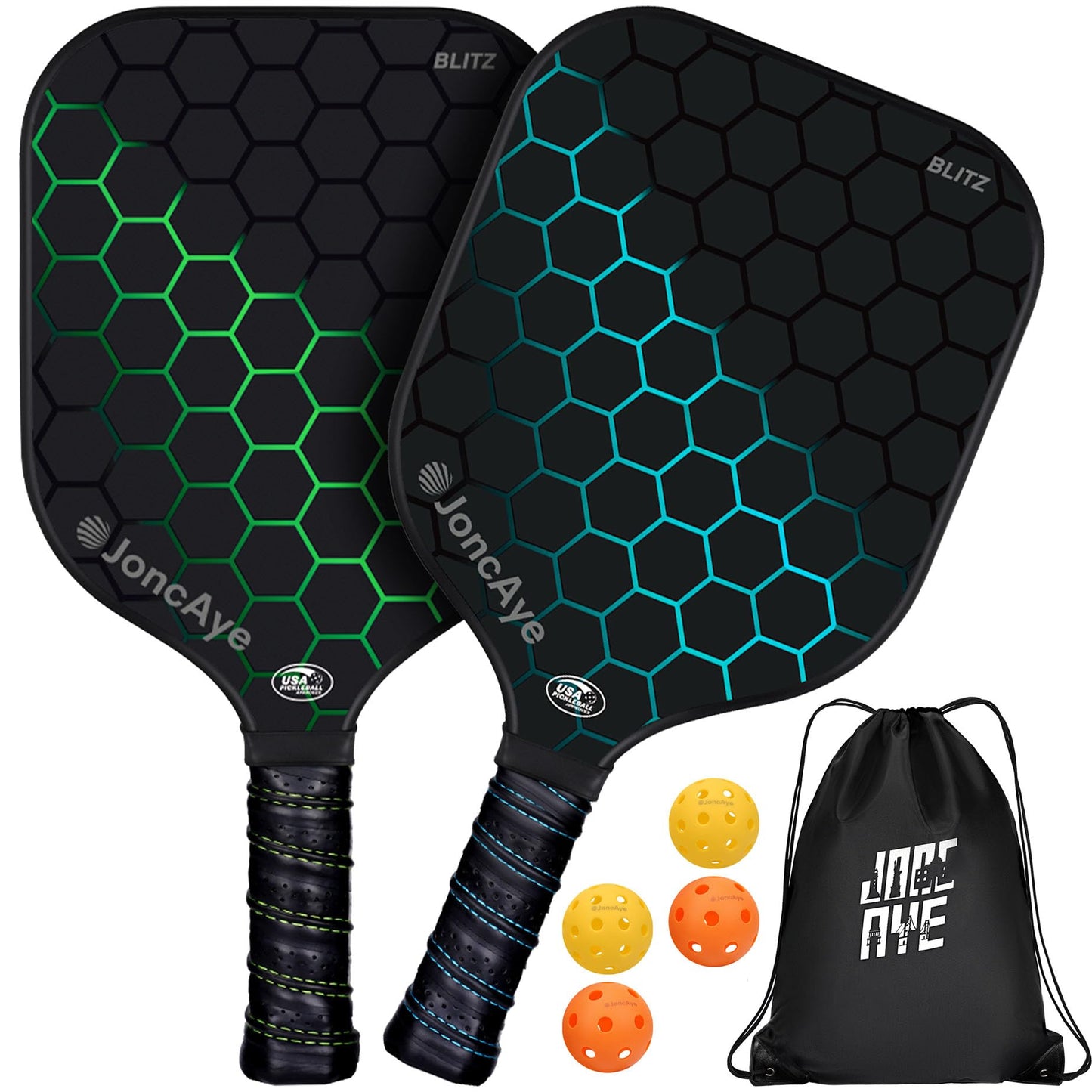 Pickleball-Paddles-Set of 4 or 2 Rackets by JoncAye, USAPA Approved Pickle-Ball Equipment with Balls, Bag, Accessories, Fiberglass Graphite Pickleball Racquet Set for Men, Women, Kids, Adults