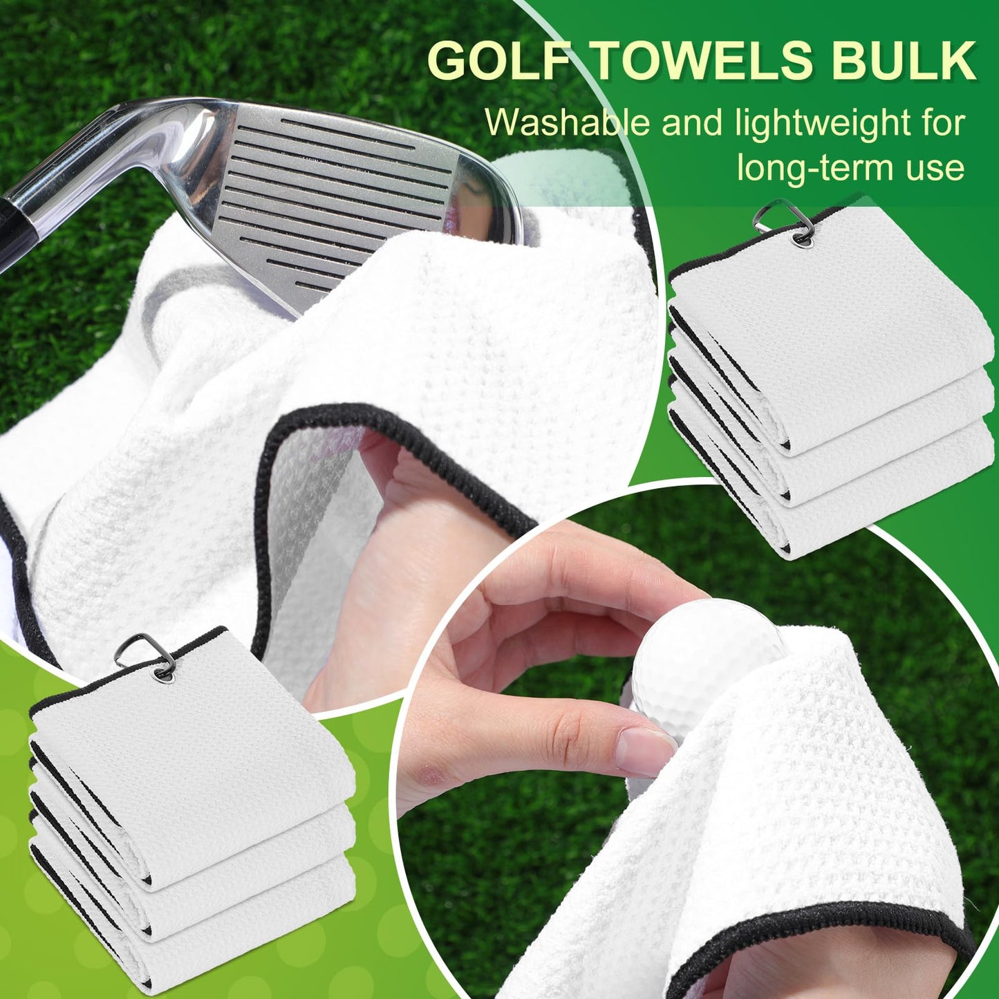 Batiyeer Golf Towels Bulk for Bags 16'' x 24'' Microfiber Waffle Pattern Golf Towels Trifold with Clip for Hiking,Tournament, Yoga