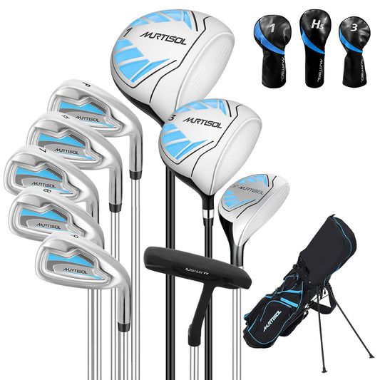 10 Pieces Complete Mens Golf Clubs Set Right Hand for Men Includes Stand Bag with Rain Hood, 1#Driver 3#Wood #5 Hybrid,with 3 Head Covers, 6# 7# 8# 9# PW# Irons and Putter