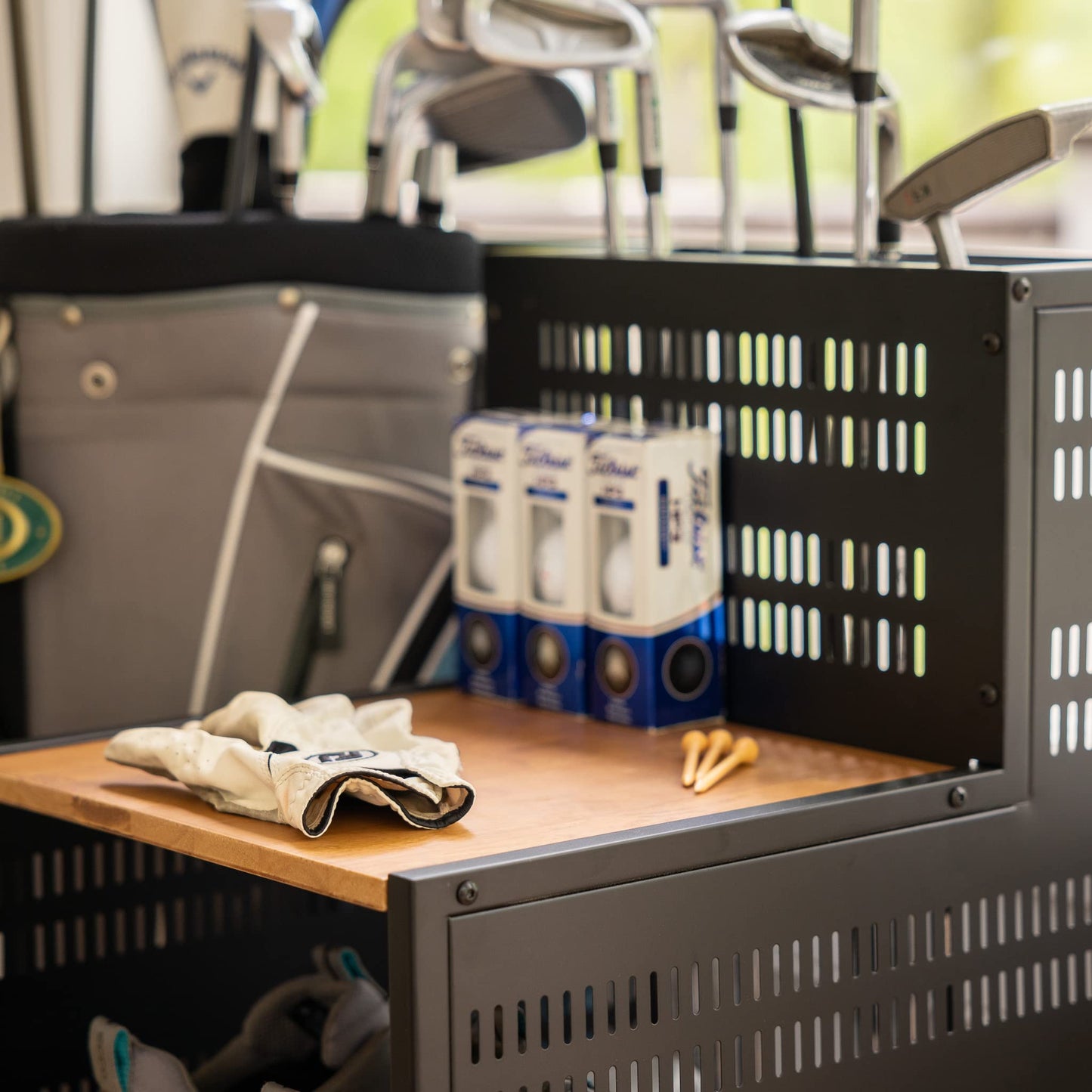 Teal Triangle Golf Storage Organizer, Heavy Duty Garage Freestanding Storage, Holds Golf Clubs, Bags, Golf Accessories, Golf Gifts for Men