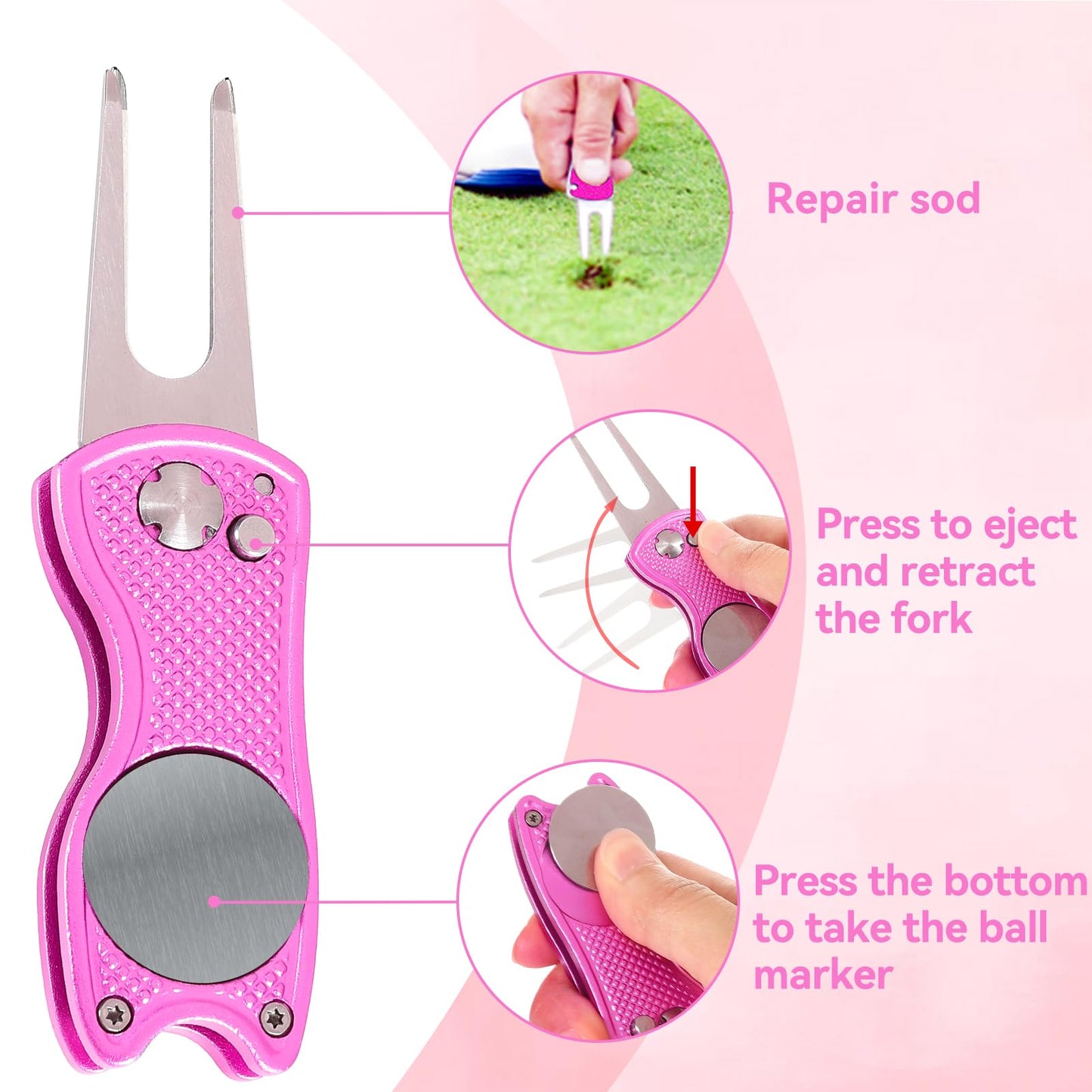 Aulock Golf Towel and Brush Set, Microfiber Towels for Golf Bags, Golf Club Cleaning Kit with Ball Marker Golf Divot Tool Brush Gifts for Women, Pink