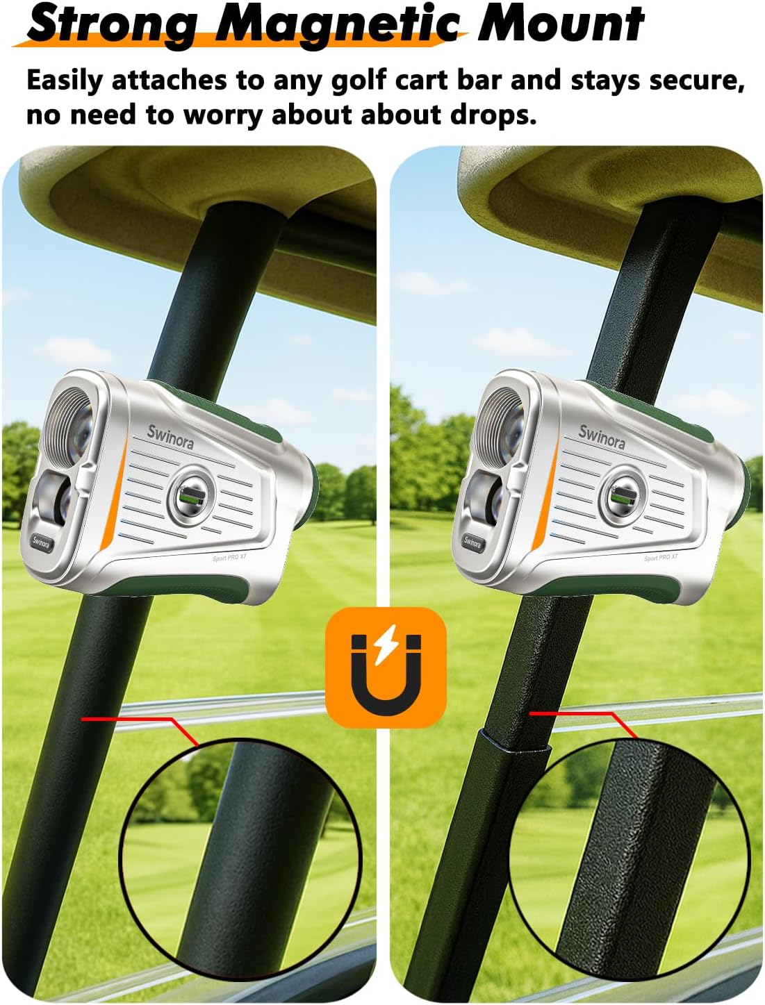 Magnetic Golf Rangefinder with Slope – 7X Magnification, 1300Y Laser Range Finder Golf for All Levels, Fast Flag Lock Vibration, Rechargeable, Waterproof Golf Accessories for Men and Women