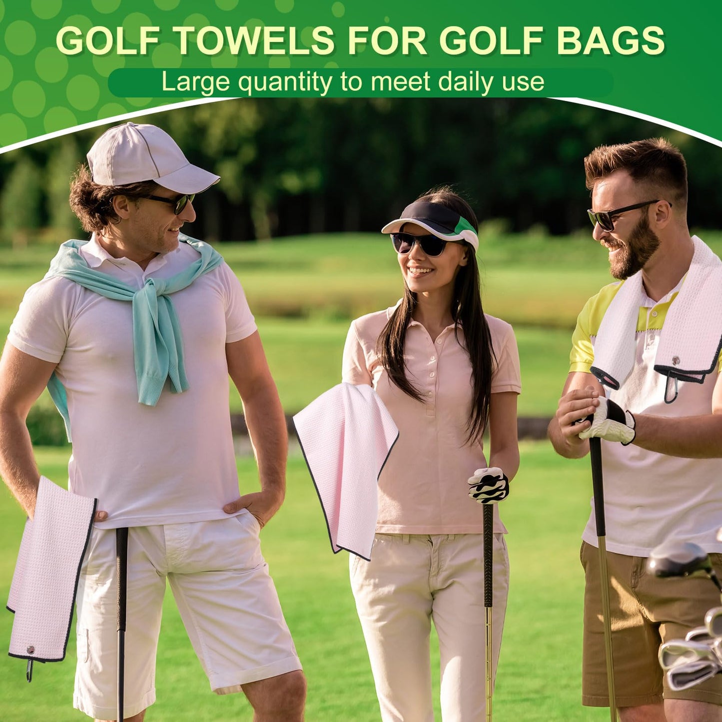 Batiyeer Golf Towels Bulk for Bags 16'' x 24'' Microfiber Waffle Pattern Golf Towels Trifold with Clip for Hiking,Tournament, Yoga