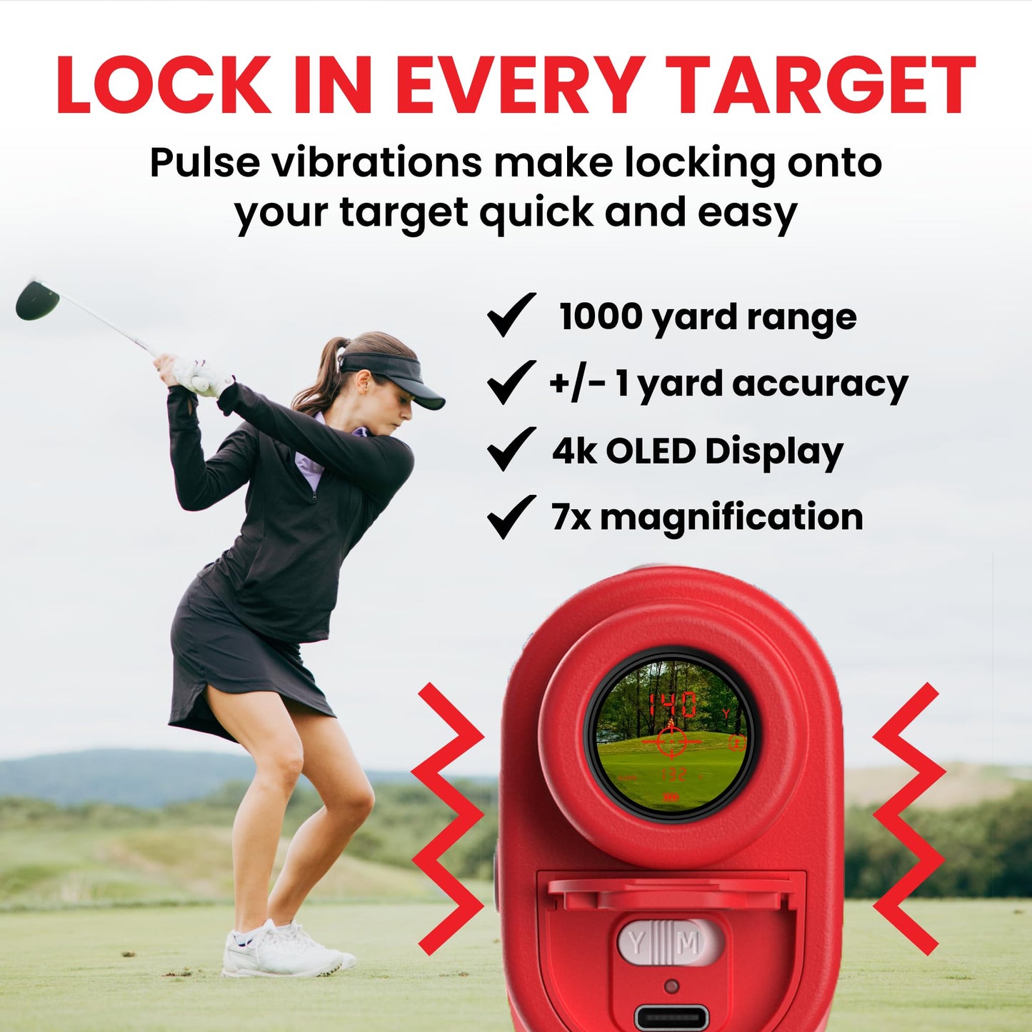 Pinned Prism Slope Golf Rangefinder - Golf Distance Rangefinder with Slope - USB Rechargeable, Pinned Locked Vibration Laser Range Finder - Range Finder Accessories & Gift for Men and Women
