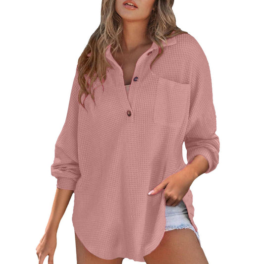 Waffle Knit Tops for Women Oversized Waffle Knit Shirt Cute Clothes Tops Sweatshirt for Women with Pocket