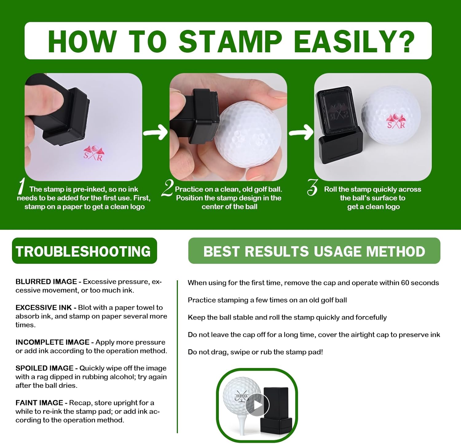 Golf Ball Stamp Personalized, Waterproof Custom Golf Ball Stamp Marker, Mark Your Own Fun Monogram Golf Balls Stamper, Ideal Retirement Golf Gift Accessories for Men Dad Husband Boyfriend