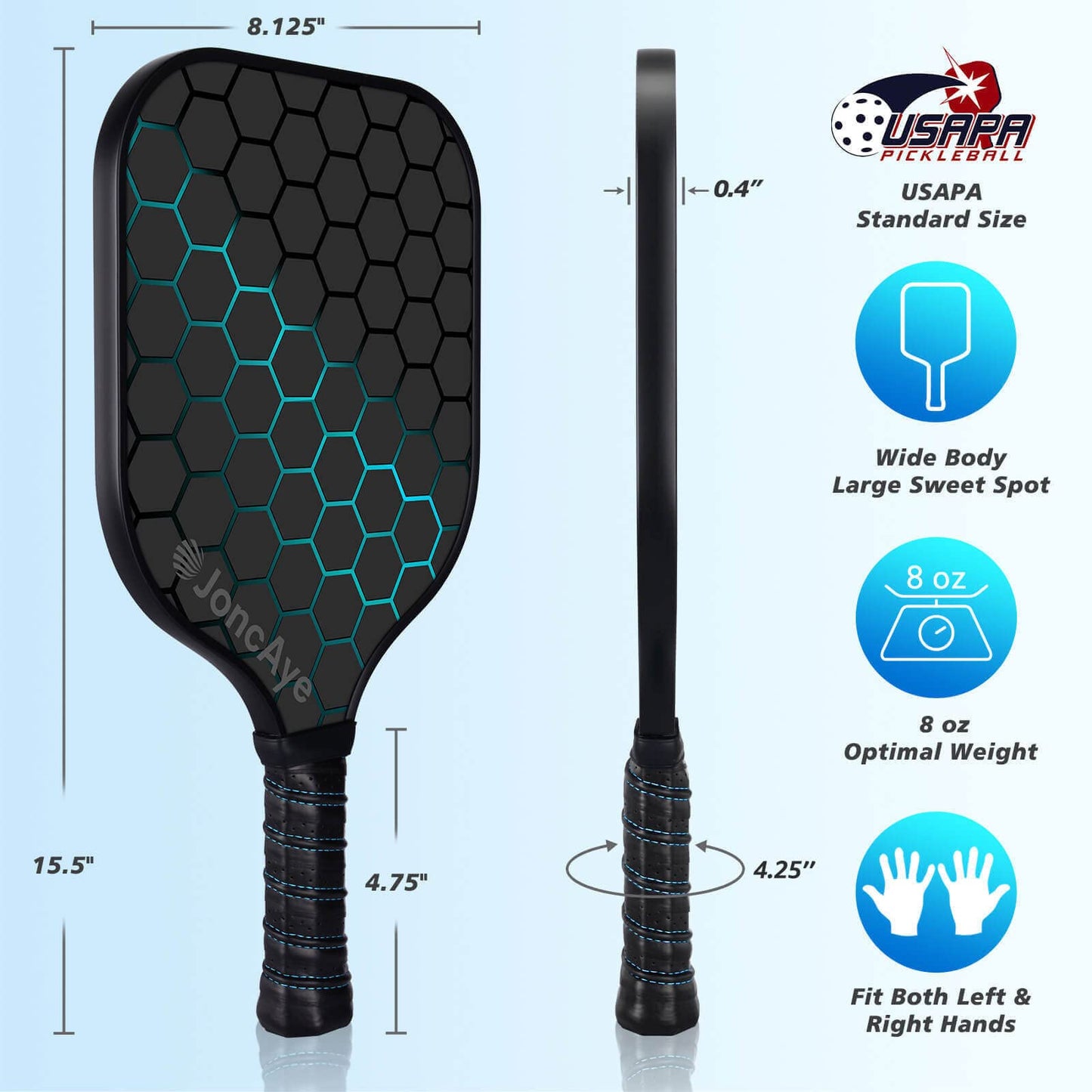 Pickleball-Paddles-Set of 4 or 2 Rackets by JoncAye, USAPA Approved Pickle-Ball Equipment with Balls, Bag, Accessories, Fiberglass Graphite Pickleball Racquet Set for Men, Women, Kids, Adults
