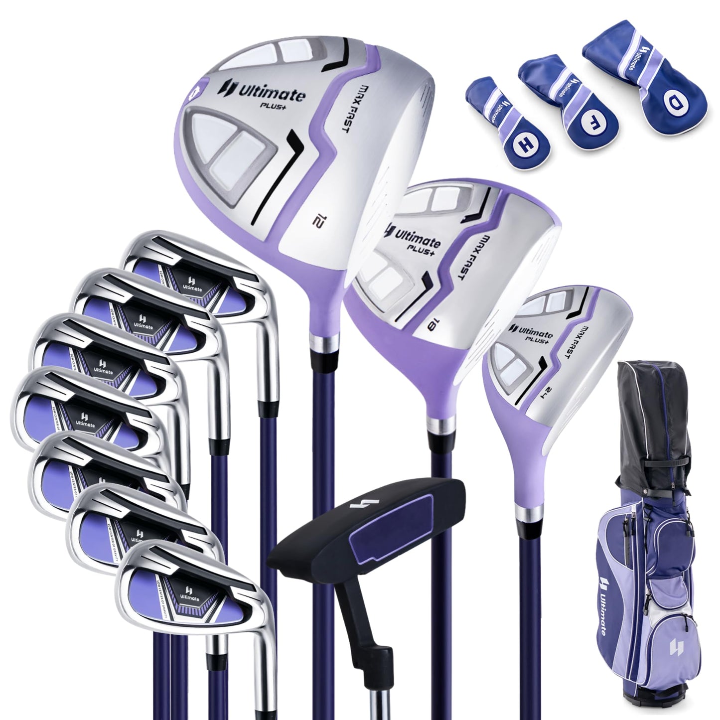 Tangkula 12 Pieces Women’s Complete Golf Club Set Right Hand, Golf Club Package Set with 460CC #1 Driver & #3 Fairway & #5 Hybrid & #5/#6/#7/#8/#9/#P/#S Irons, Putter, Portable Golf Cart Bag