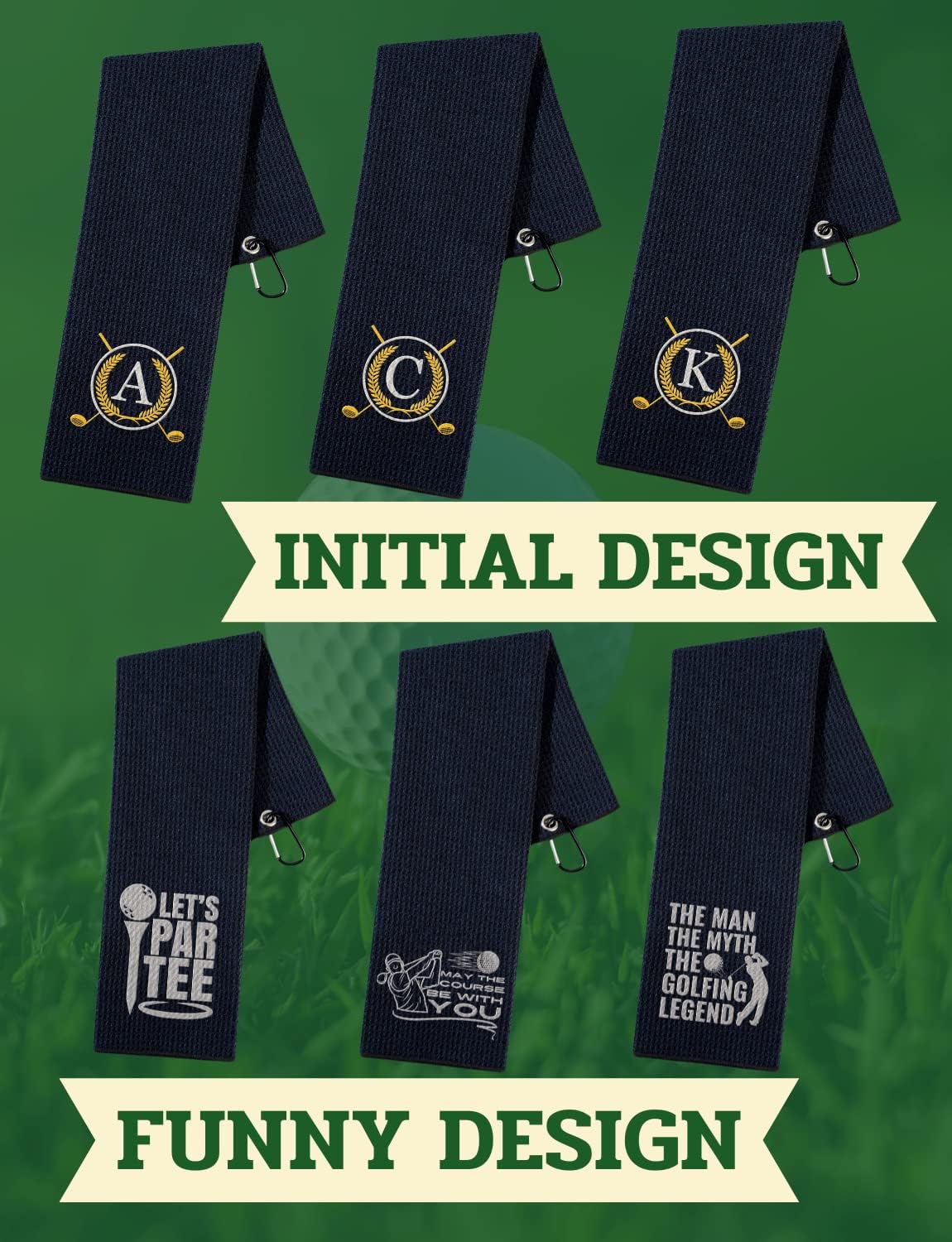 Golf Towels Gift, Monogrammed Golf Towels for Golf Bags for Men and Women on National Golf Day, Retirement, Birthday, and Christmas, 16”x 24” Microfiber Golf Towel - Initial A