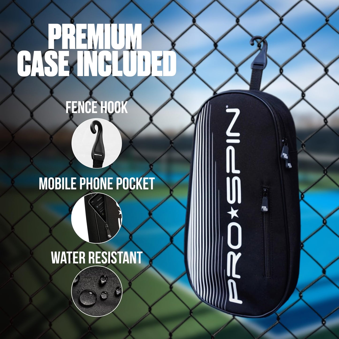 PRO SPIN Pickleball Paddles - USAPA-Approved Graphite Carbon Friction Surface Paddle - Set of 2 has Indoor/Outdoor Balls, Bag for Equipment & Accessories - Pickle Ball Gift for Women, Men, Kids