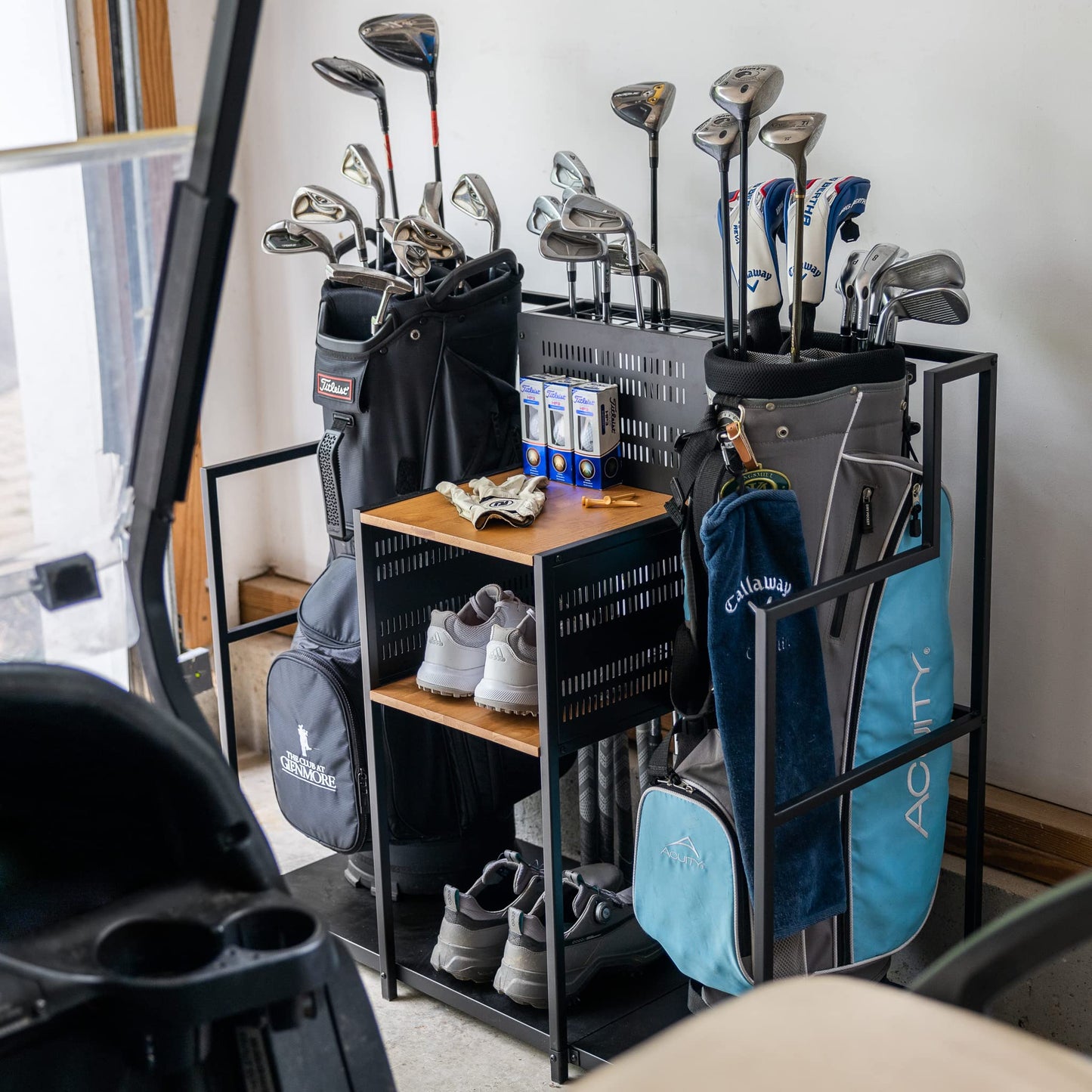 Teal Triangle Golf Storage Organizer, Heavy Duty Garage Freestanding Storage, Holds Golf Clubs, Bags, Golf Accessories, Golf Gifts for Men