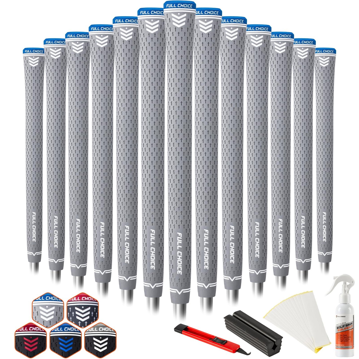 Rubber Golf Grips 13 Pack, Concise Fashion Design, Non-slip, Choose from 13 Grips Set or 13 Grips with Regripping Kit, Standard/Mid/Jumbo Size, 5 Colors Available, RG02 Golf Club Grips