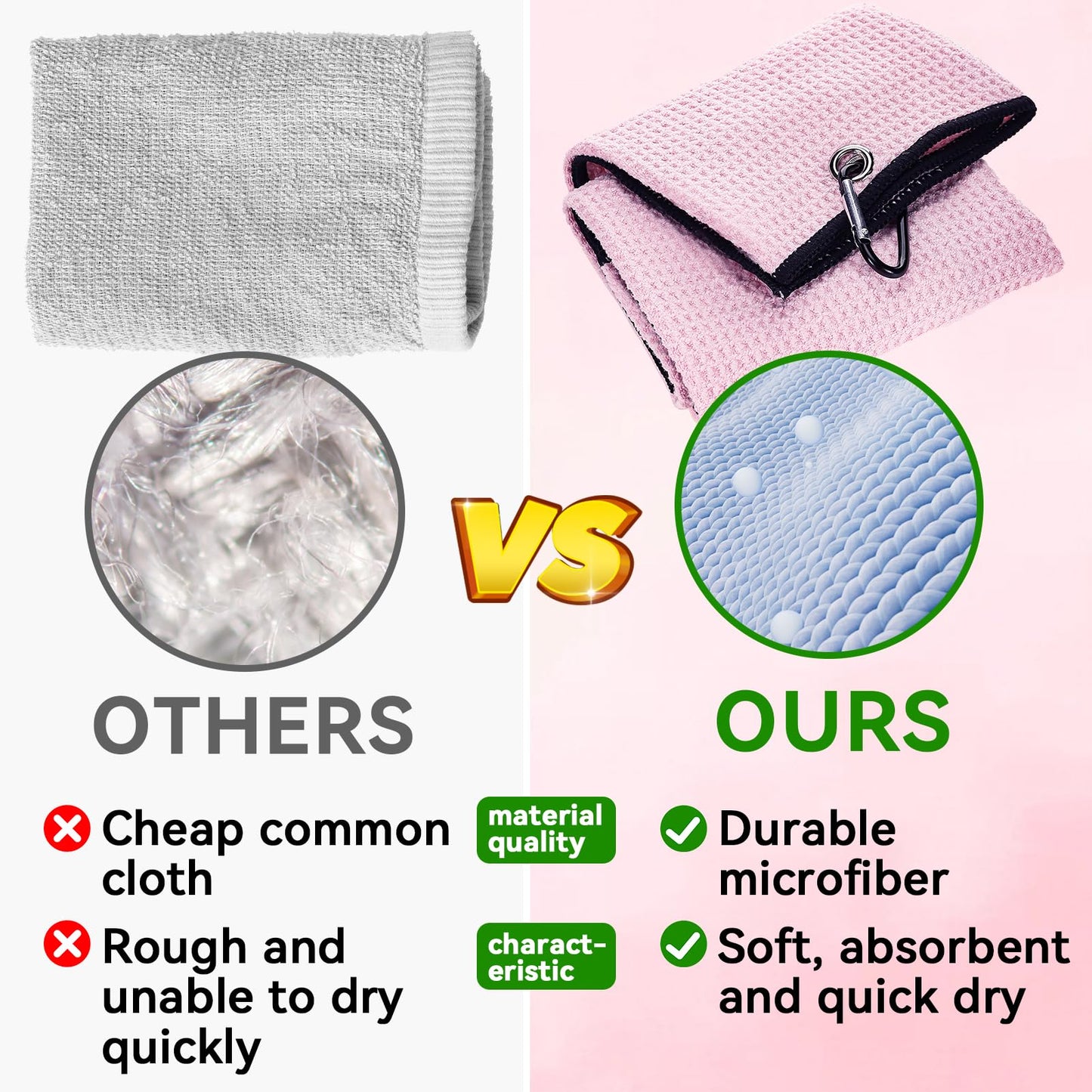 Aulock Golf Towel and Brush Set, Microfiber Towels for Golf Bags, Golf Club Cleaning Kit with Ball Marker Golf Divot Tool Brush Gifts for Women, Pink