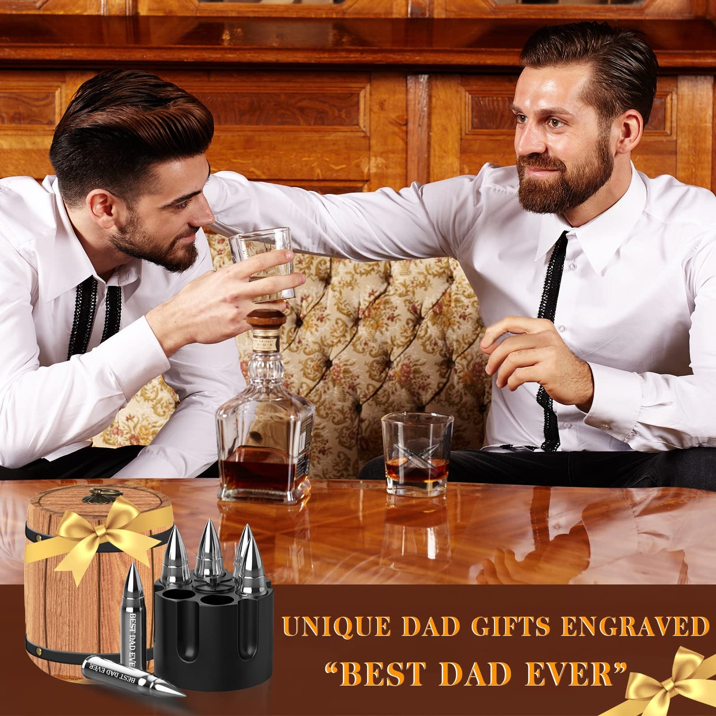 PONPUR Golf Gifts for Men Golfer, 4X Whiskey Golf Balls with 1 Tongs, Birthday, Anniversary, for Dad Him Husband, Reusable Stainless Steel Golf Ice Balls Whiskey Gift for Golf Lover