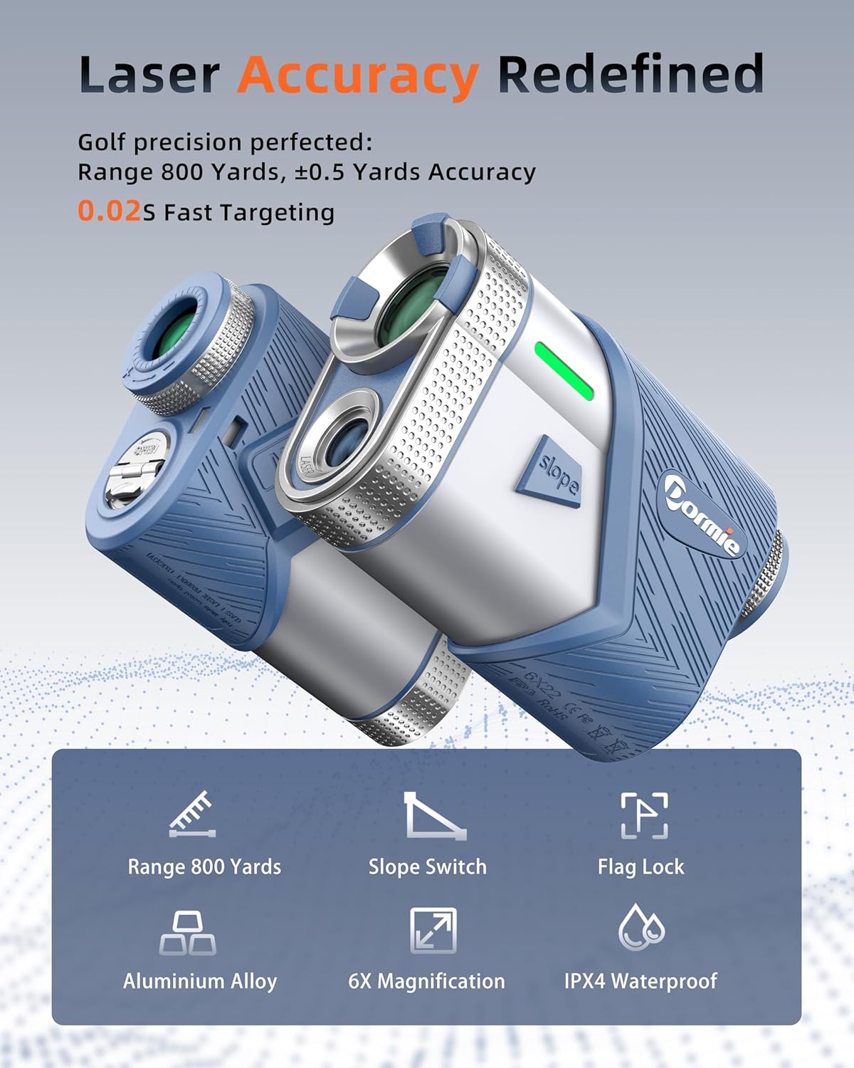 Golf Rangefinder with Slope,800 Yards Laser Range Finder Golfing,Aluminum Alloy Body,Flag Pole Locking Vibration,Slope Compensation,6X Magnification Rangefinder with Magnet