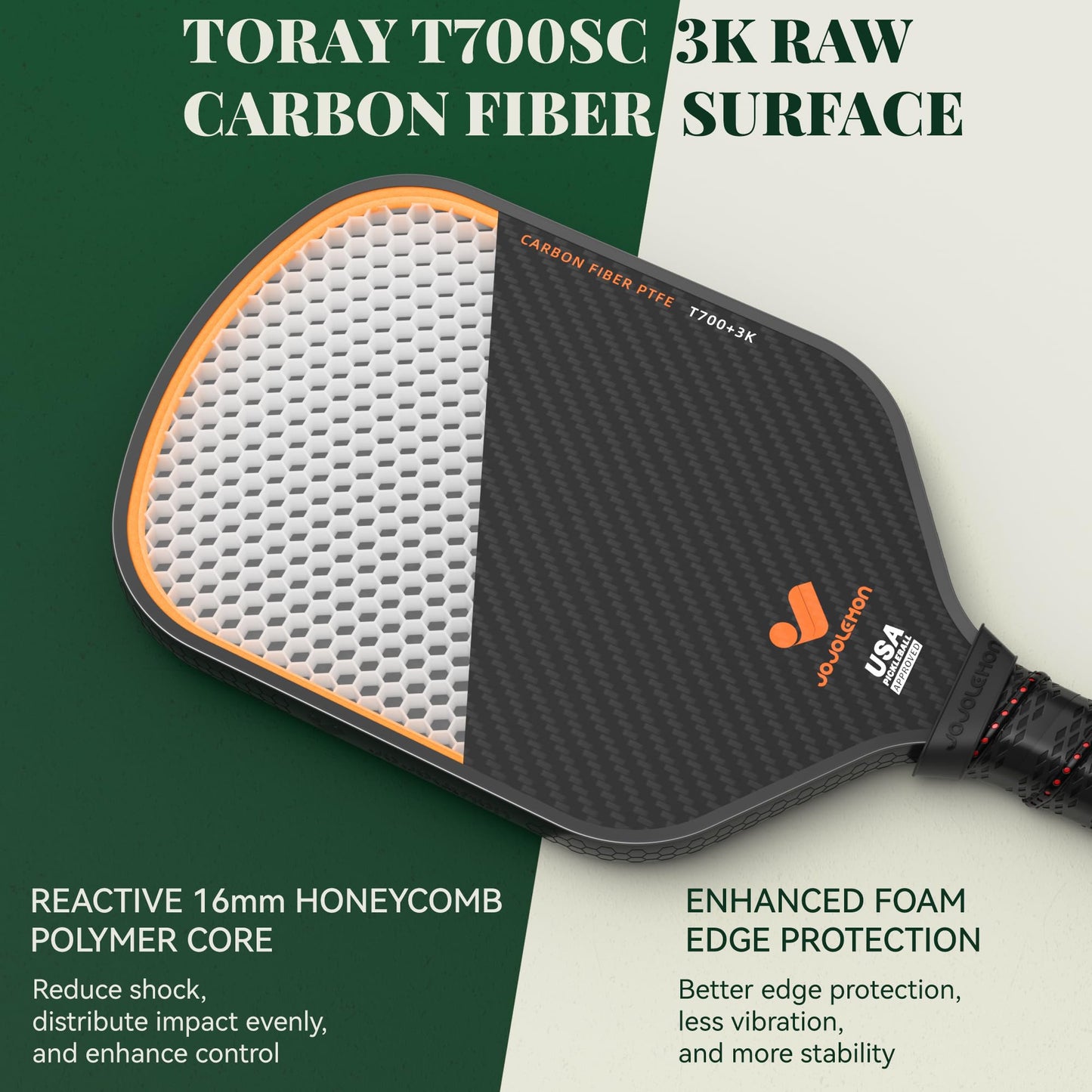 Pickleball Paddles, Carbon Fiber Pickleball Paddle with a 16mm Shark Power Polymer Core, The Pickleball Rackets Designed for Ultimate Spin & Consistency