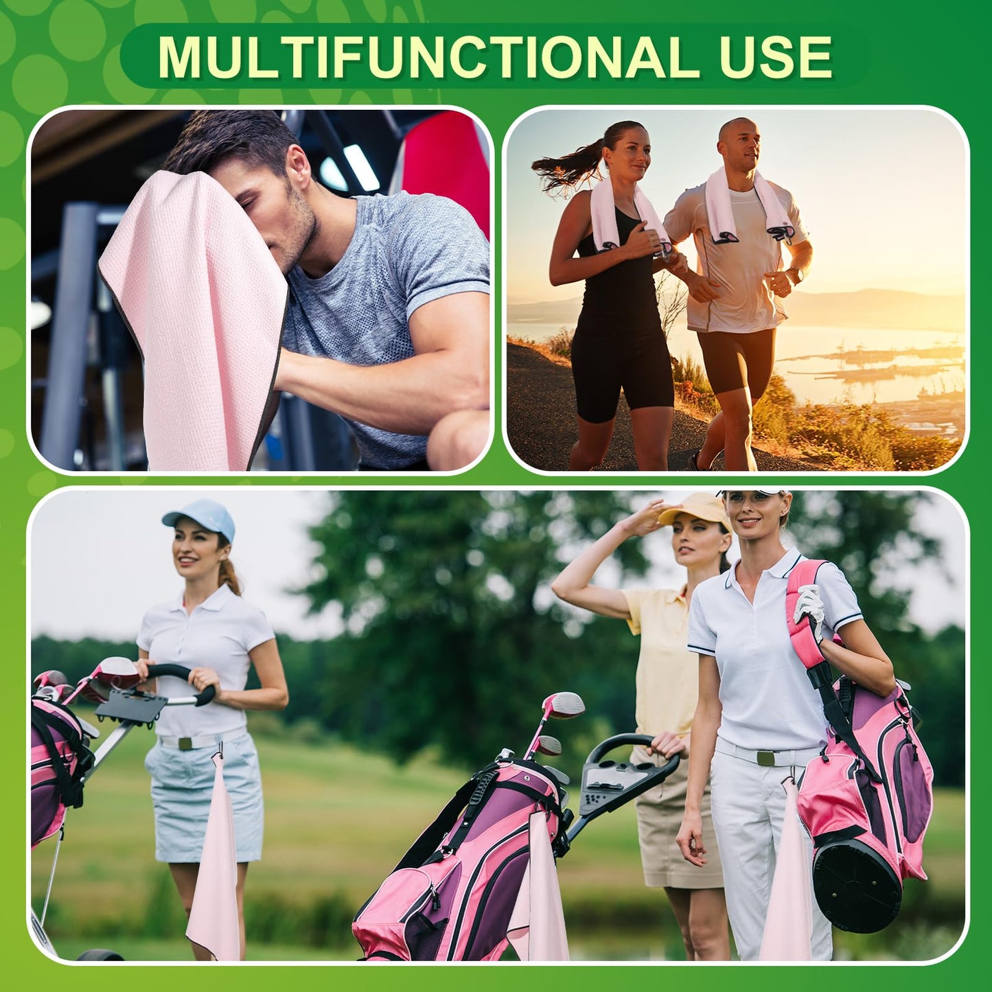 Batiyeer Golf Towels Bulk for Bags 16'' x 24'' Microfiber Waffle Pattern Golf Towels Trifold with Clip for Hiking,Tournament, Yoga