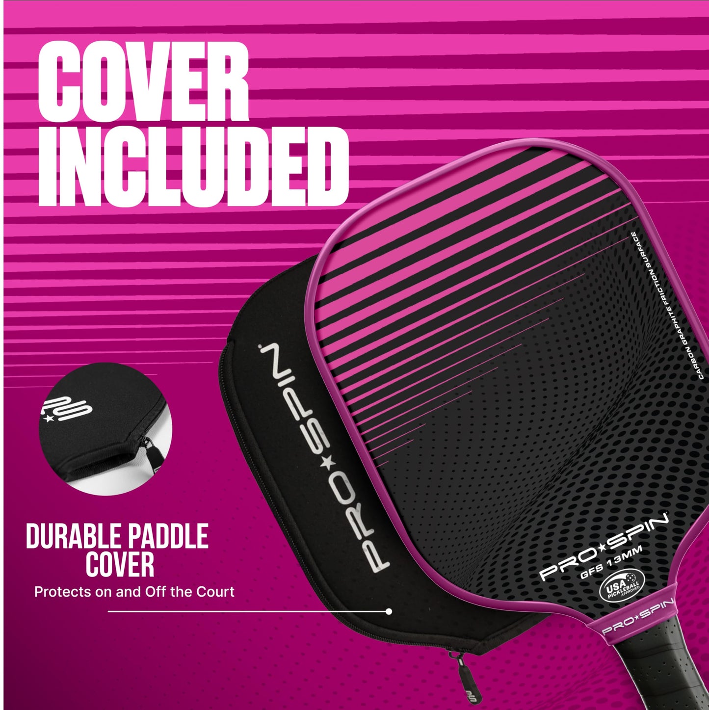 PRO SPIN Pickleball Paddles - USAPA-Approved Graphite Carbon Friction Surface Paddle - Set of 2 has Indoor/Outdoor Balls, Bag for Equipment & Accessories - Pickle Ball Gift for Women, Men, Kids