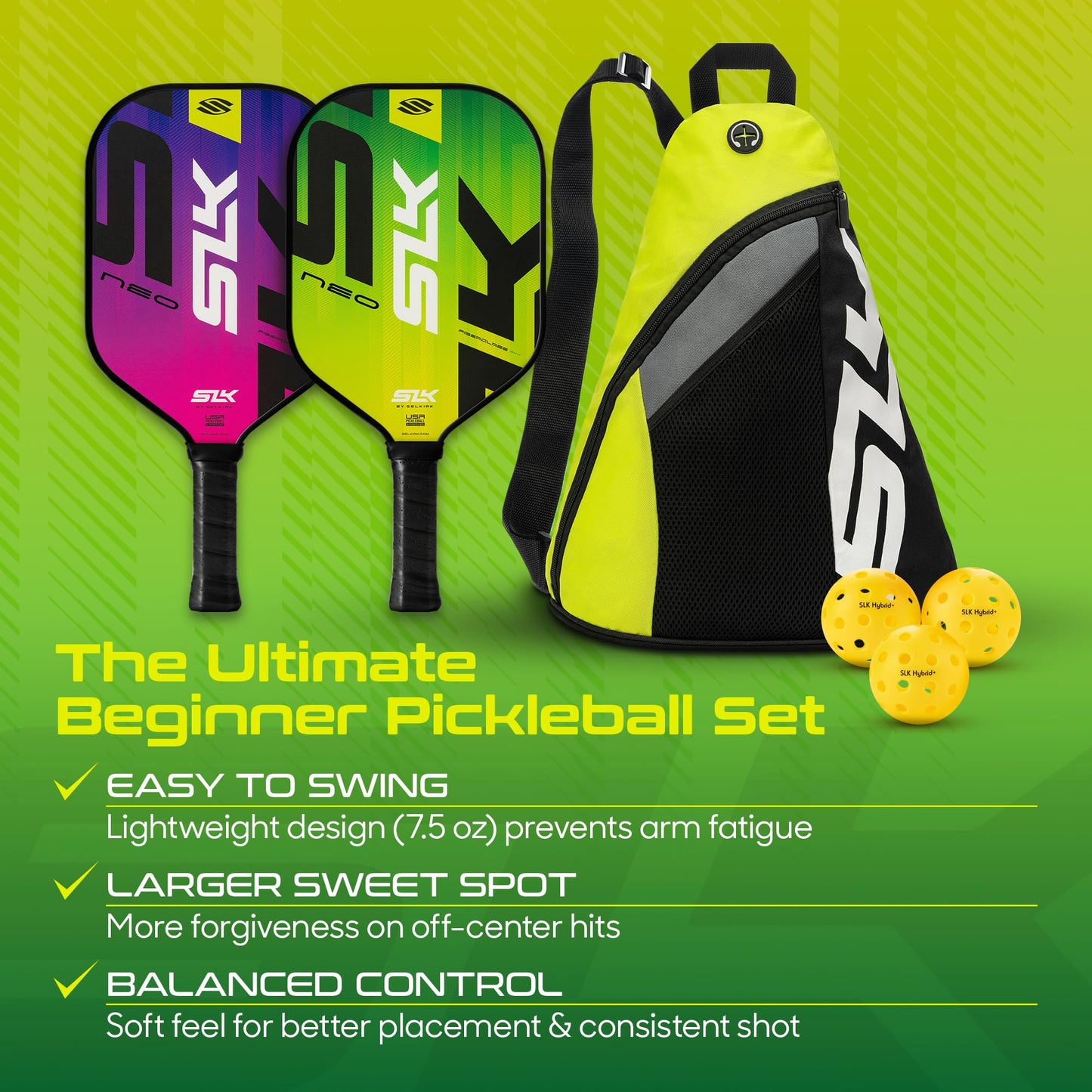 Selkirk Sport SLK Pickleball Paddles Set of 2 | Designed in The USA | Choose The SLK Neo Graphite, SLK Neo Fiberglass Pickleball Set or SLK Atlas Pickleball Bundle