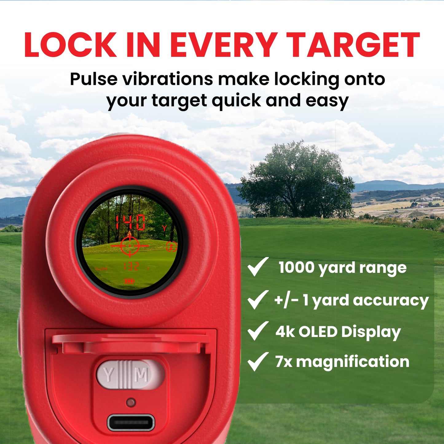 Pinned Prism Slope Golf Rangefinder - Golf Distance Rangefinder with Slope - USB Rechargeable, Pinned Locked Vibration Laser Range Finder - Range Finder Accessories & Gift for Men and Women