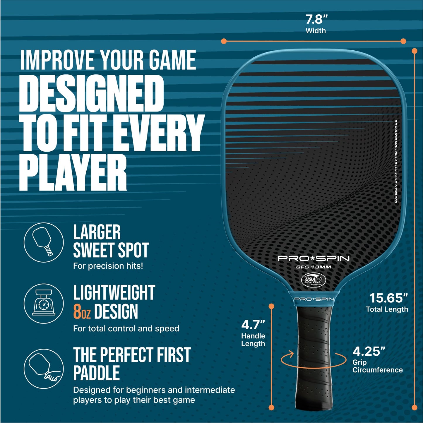 PRO SPIN Pickleball Paddles - USAPA-Approved Graphite Carbon Friction Surface Paddle - Set of 2 has Indoor/Outdoor Balls, Bag for Equipment & Accessories - Pickle Ball Gift for Women, Men, Kids