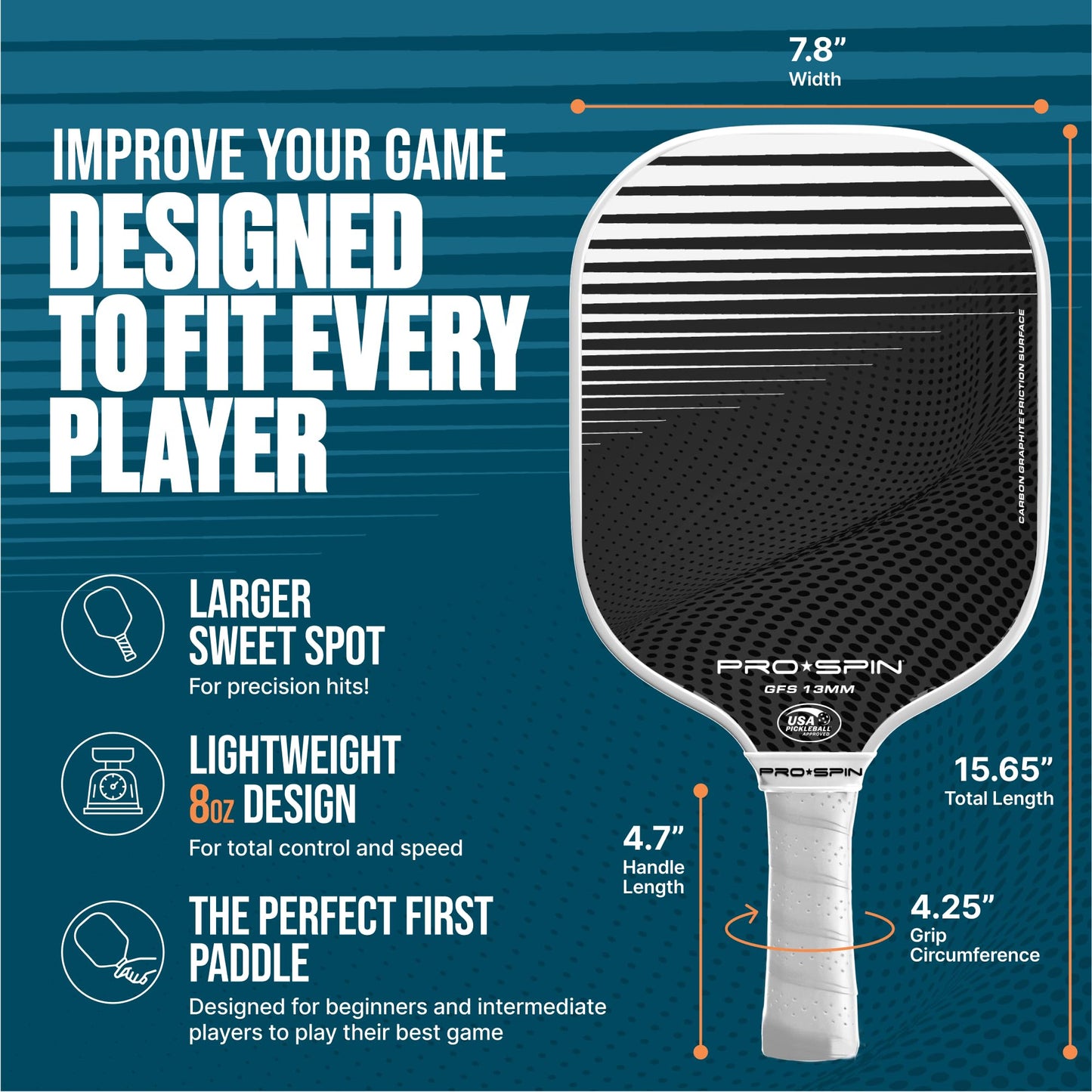 PRO SPIN Pickleball Paddles - USAPA-Approved Graphite Carbon Friction Surface Paddle - Set of 2 has Indoor/Outdoor Balls, Bag for Equipment & Accessories - Pickle Ball Gift for Women, Men, Kids