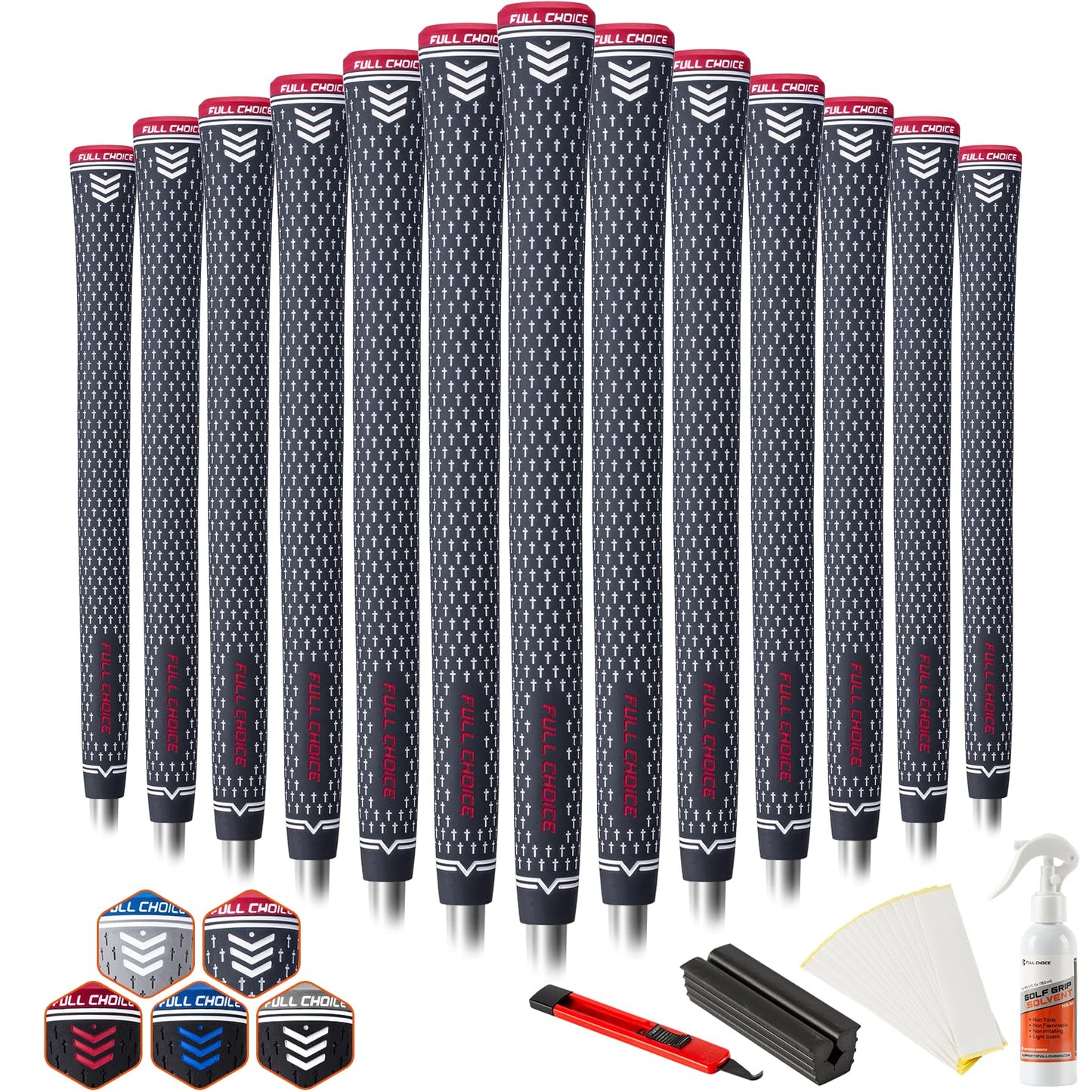 Rubber Golf Grips 13 Pack, Concise Fashion Design, Non-slip, Choose from 13 Grips Set or 13 Grips with Regripping Kit, Standard/Mid/Jumbo Size, 5 Colors Available, RG02 Golf Club Grips
