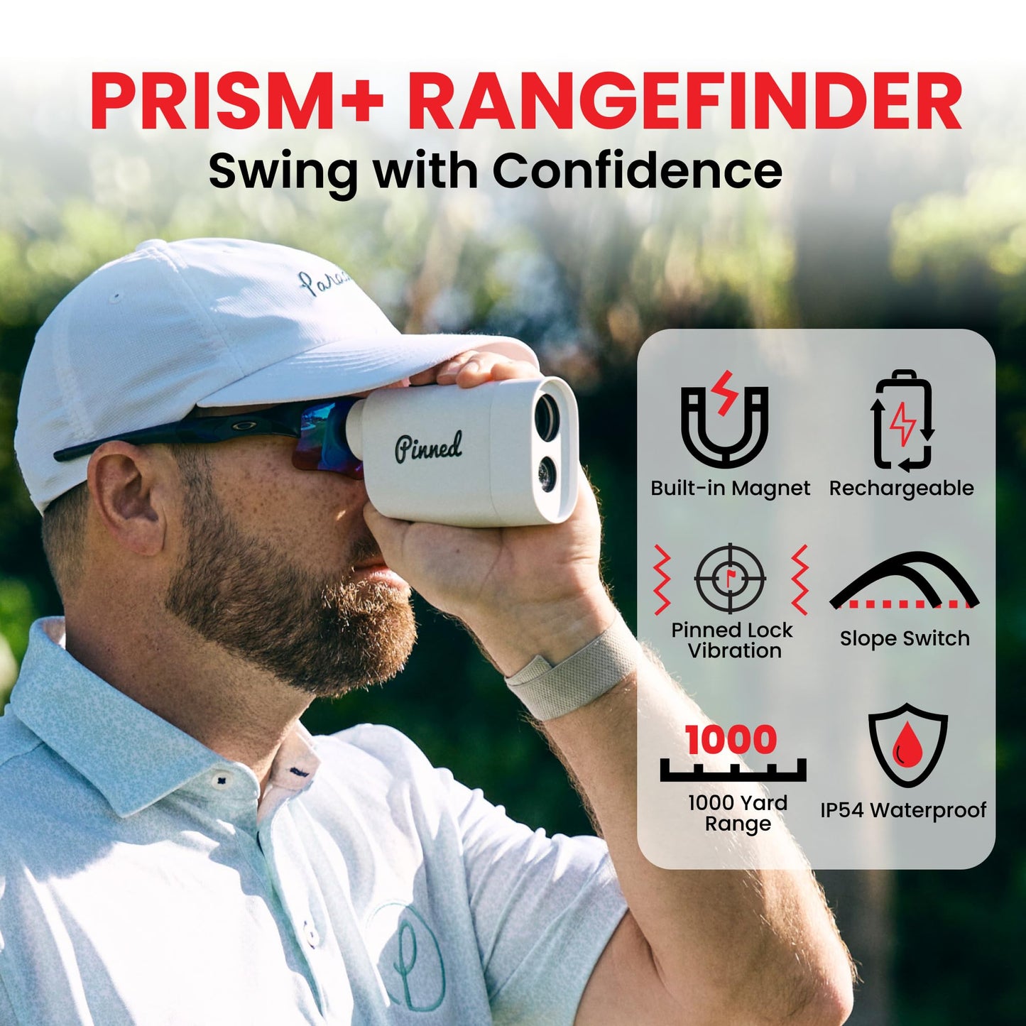 Pinned Prism Slope Golf Rangefinder - Golf Distance Rangefinder with Slope - USB Rechargeable, Pinned Locked Vibration Laser Range Finder - Range Finder Accessories & Gift for Men and Women