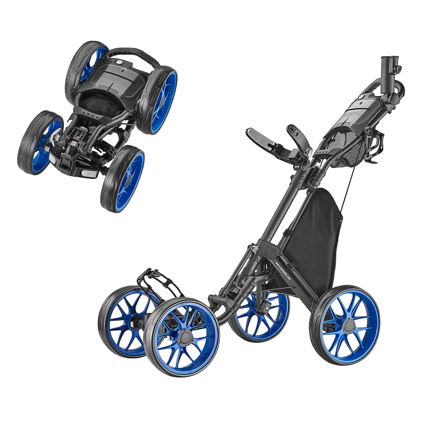 CaddyTek 4 Wheel Golf Push Cart - Caddycruiser One Version 8 1-Click Folding Trolley - Lightweight, Compact Pull Caddy Cart, Easy to Open