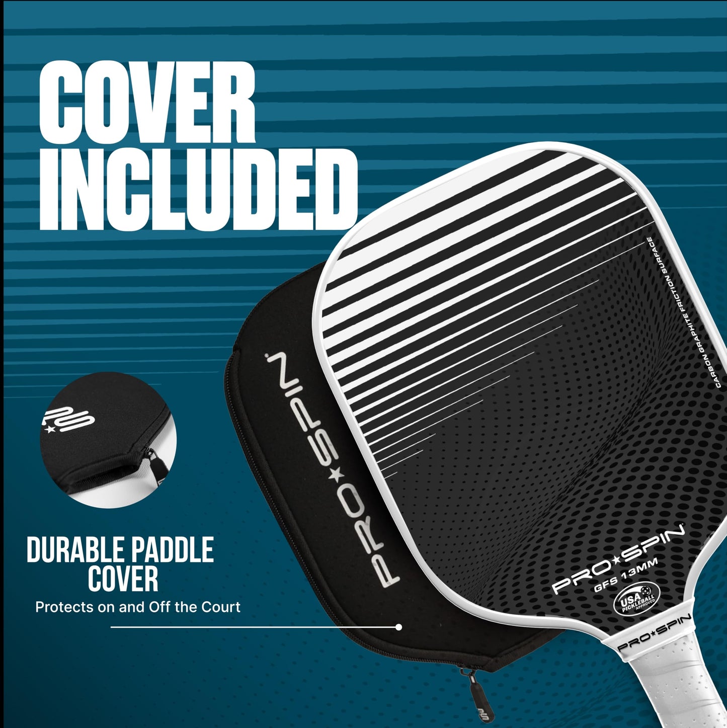 PRO SPIN Pickleball Paddles - USAPA-Approved Graphite Carbon Friction Surface Paddle - Set of 2 has Indoor/Outdoor Balls, Bag for Equipment & Accessories - Pickle Ball Gift for Women, Men, Kids