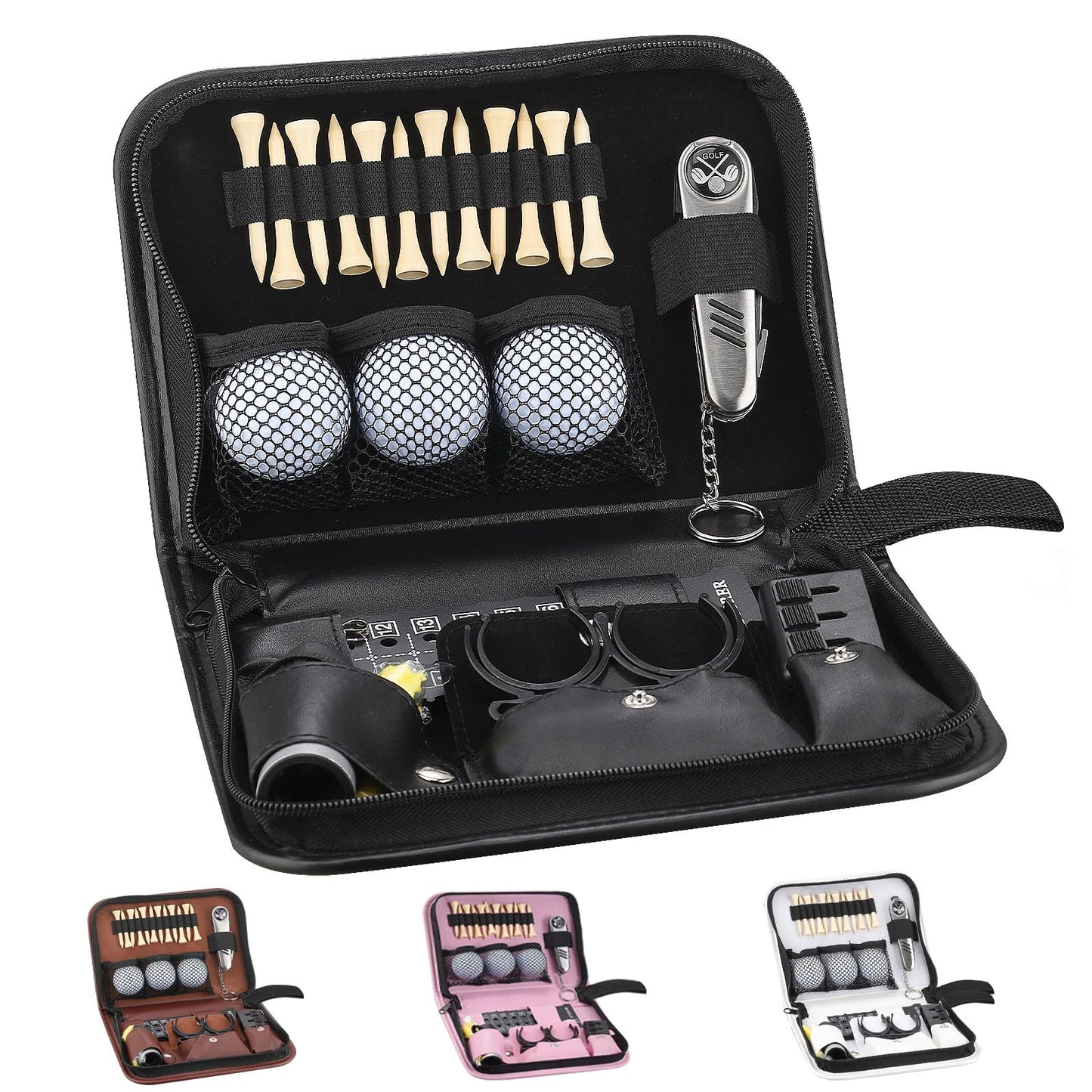Golf Gifts for Men and Women,Golf Accessories Set with Hi-End Case,Golf Balls,Golf Tees,Golf Multifunctional Divot Tool,Rangefinder Golf Brush,Golf Scorer，Golf Ball Clamp
