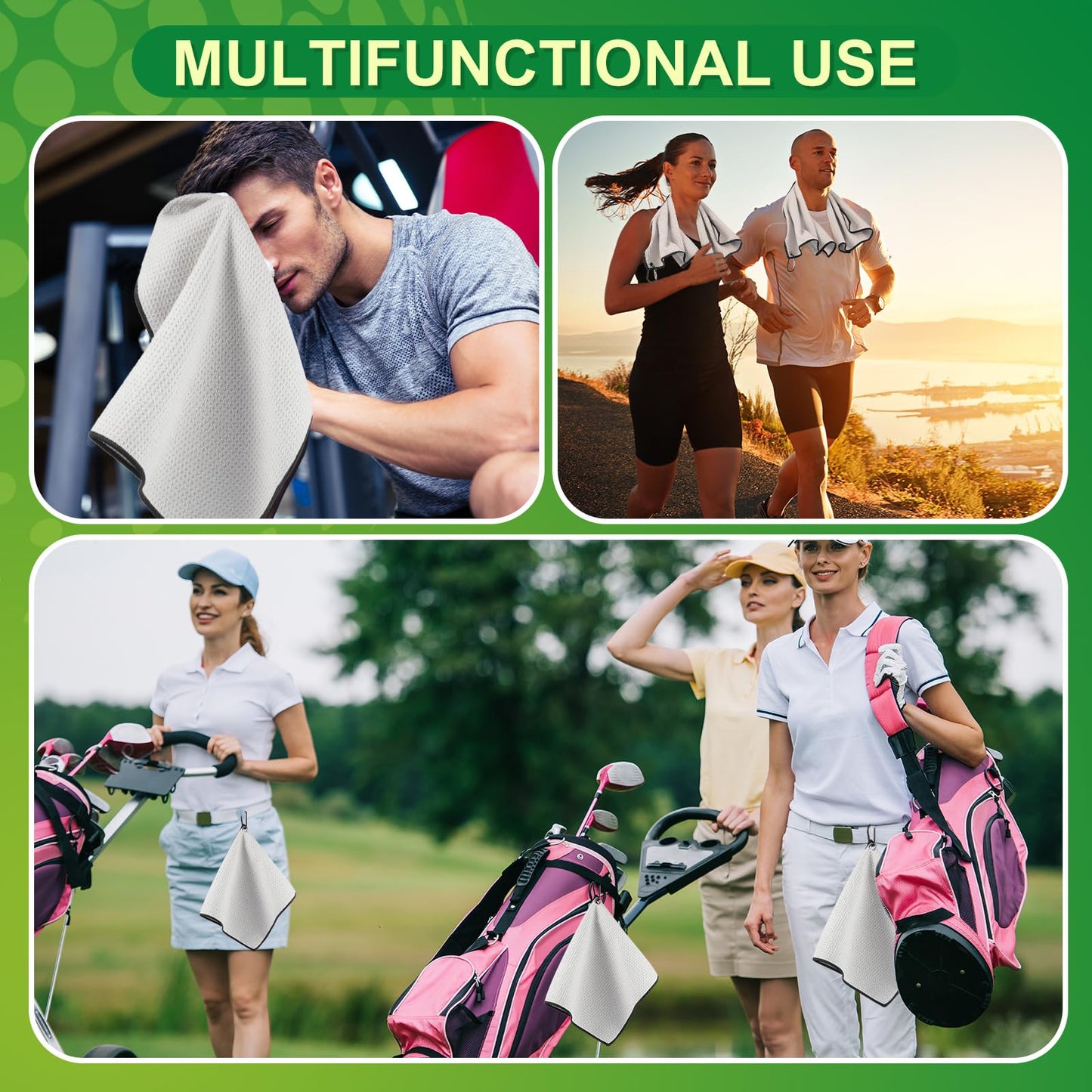 Batiyeer Golf Towels Bulk for Bags 16'' x 24'' Microfiber Waffle Pattern Golf Towels Trifold with Clip for Hiking,Tournament, Yoga