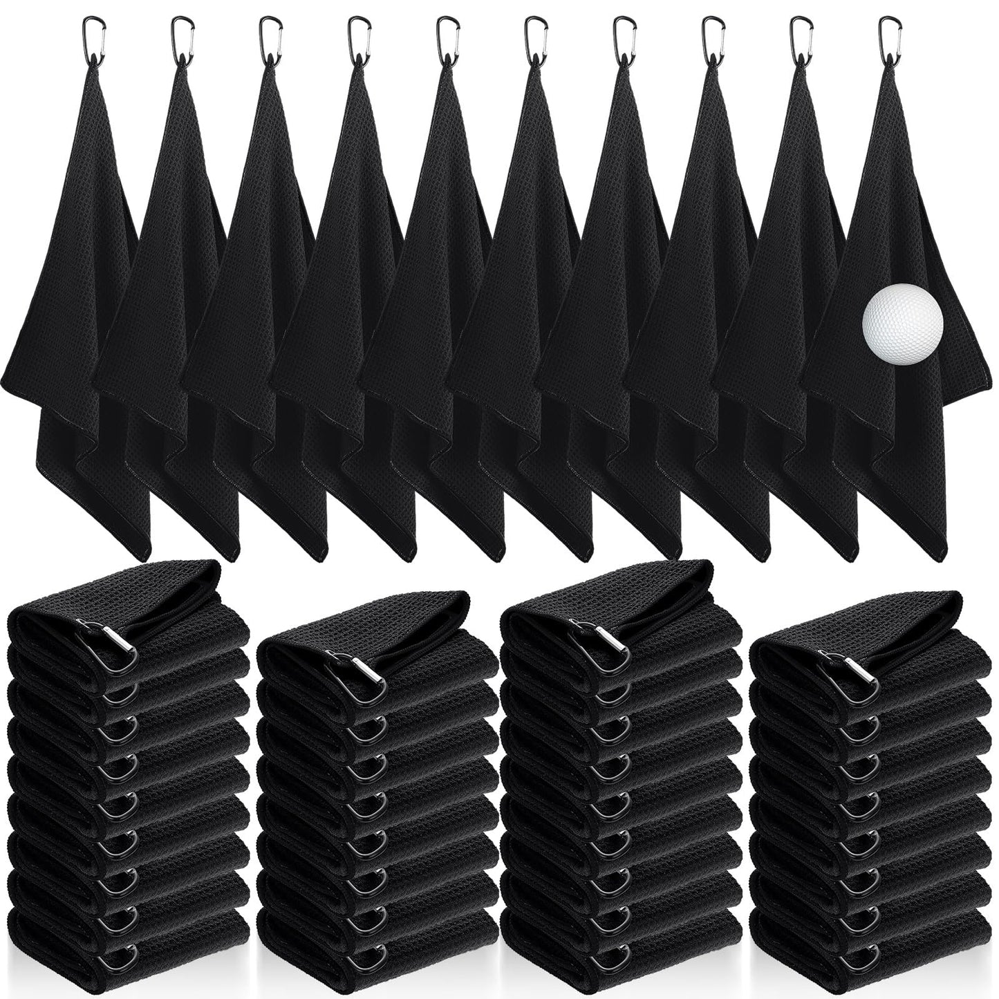 Batiyeer Golf Towels Bulk for Bags 16'' x 24'' Microfiber Waffle Pattern Golf Towels Trifold with Clip for Hiking,Tournament, Yoga