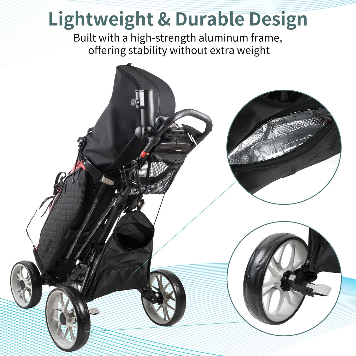 CaddyTek 4 Wheel Golf Push Cart - Caddycruiser One Version 8 1-Click Folding Trolley - Lightweight, Compact Pull Caddy Cart, Easy to Open
